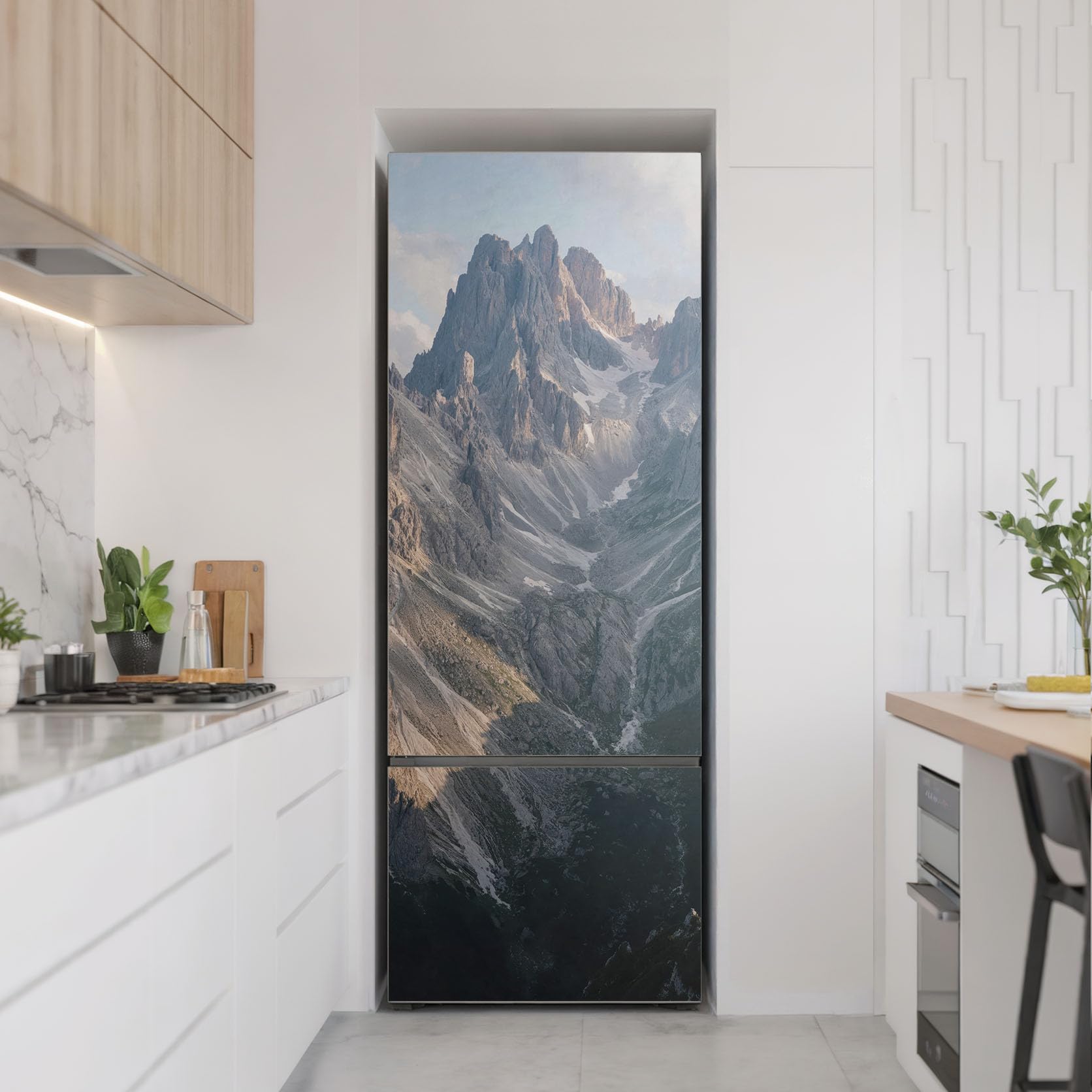 Tappetini Magnetici per Frigorifero 70x190 cm Impermeabile Ristrutturazione Decorazione Sostenibile Stampato Cucina Rinnovo Rettangolare - Paesaggio montano con valle