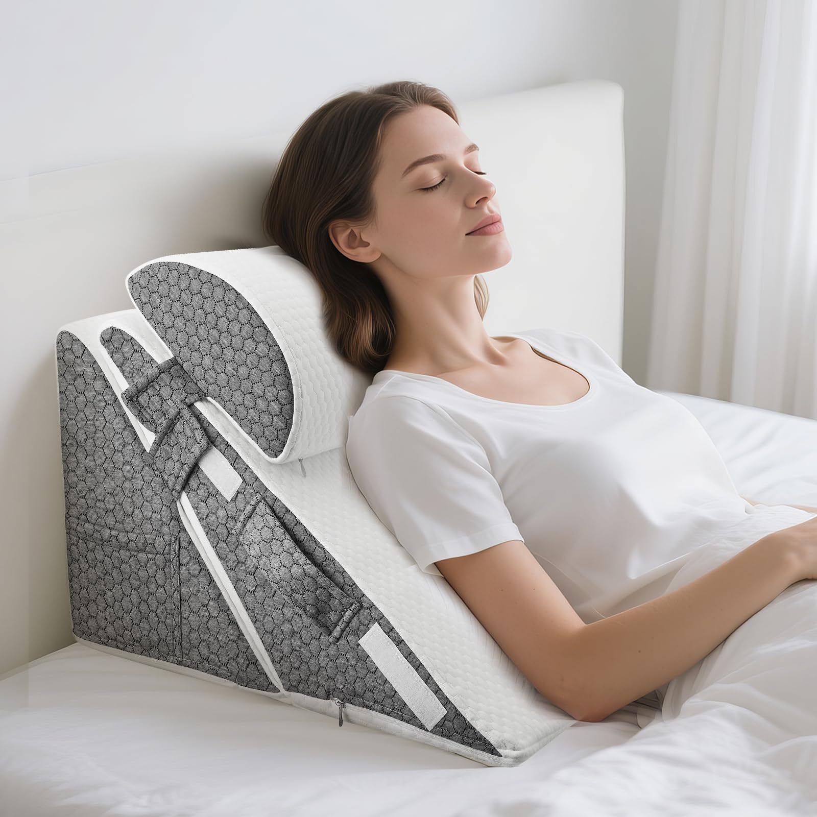 Cuscino da lettura & Cuscino inclinato, Cuscino triangolare ajustabile in memory foam – Altezza regolabile 25-30cm