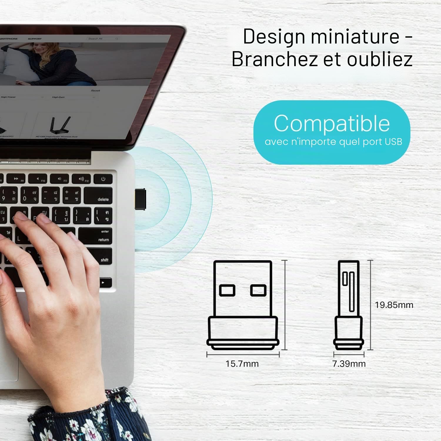 TPLink Adaptateur WiFi Nano USB Archer T3U Nano AC1300 Double Bande 2,4 GHz 5 GHz PC Bureau Voyage Compatible Windows 11 10 8.1