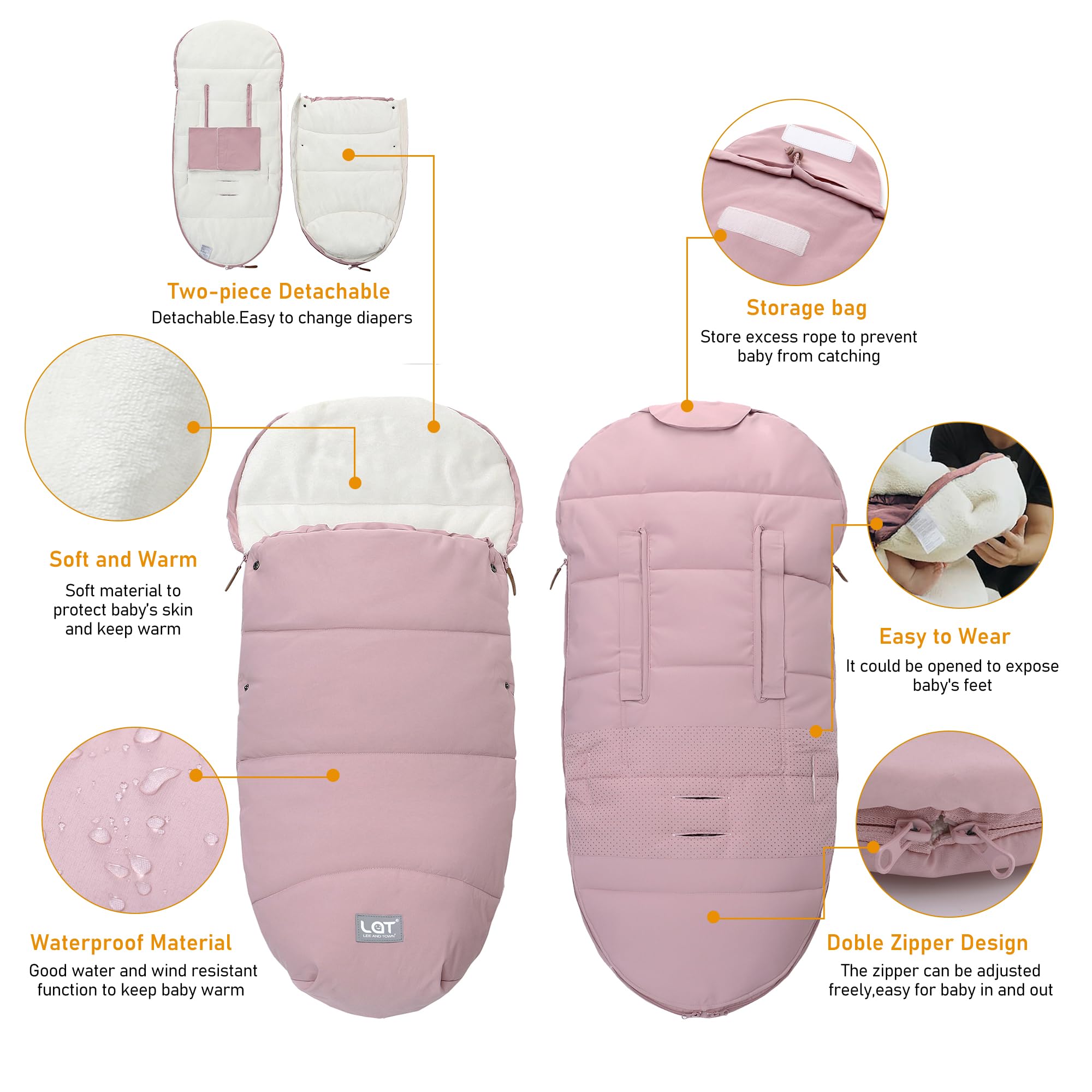 LAT Chancelières Universelle pour Poussettes, Imperméable et Coupe-Vent Chanceliere Poussette Hiver pour Poussette, Landau, Buggy (B, Rose)