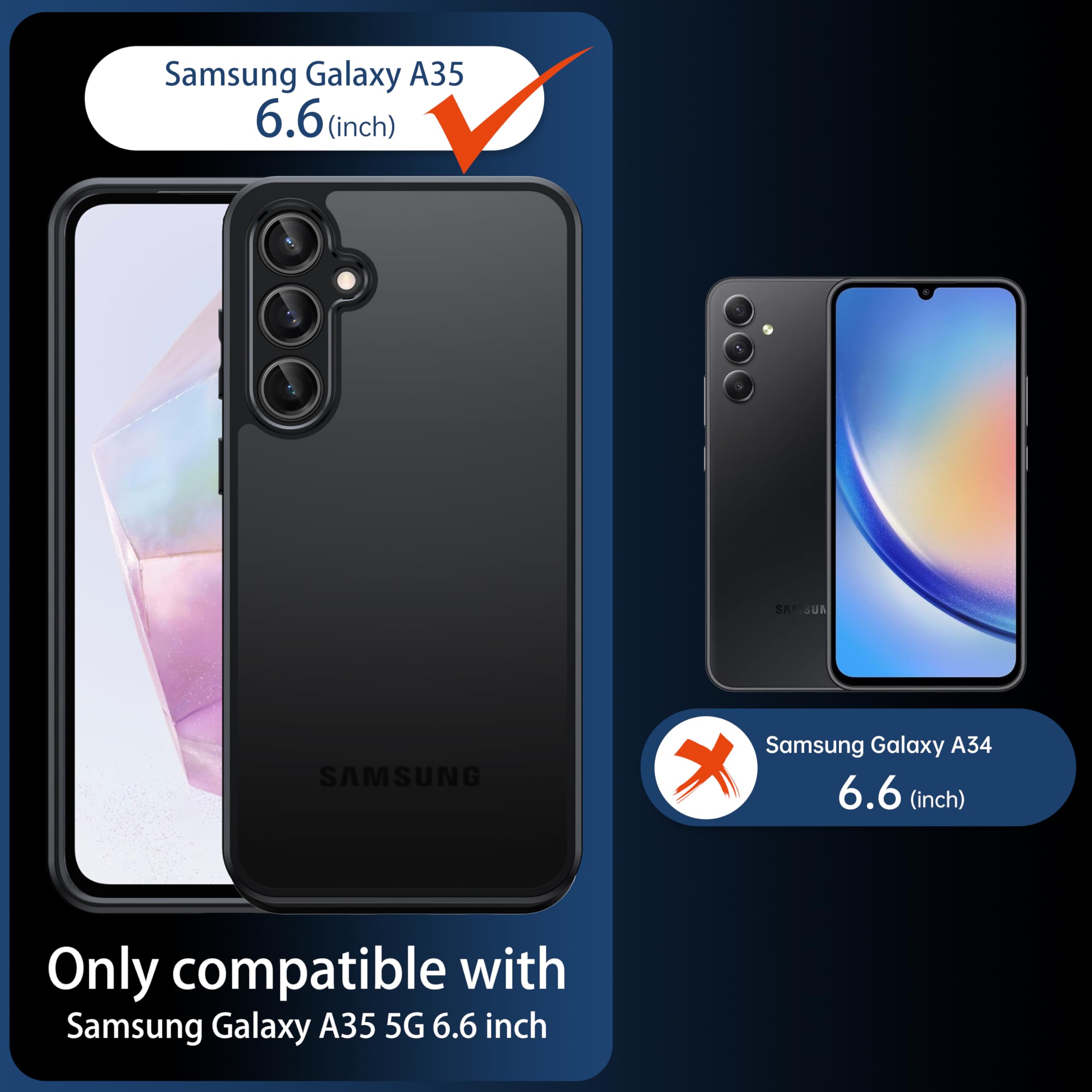 FLLAO Opaca Cover Compatibile con Samsung Galaxy A35 5G con 2 Vetro Temperato, [Della Fotocamera Protezione] Anticaduta Antiurto Anti-Graffio Anti-Impronte Hard PC Glassata Traslucida Custodia Nero