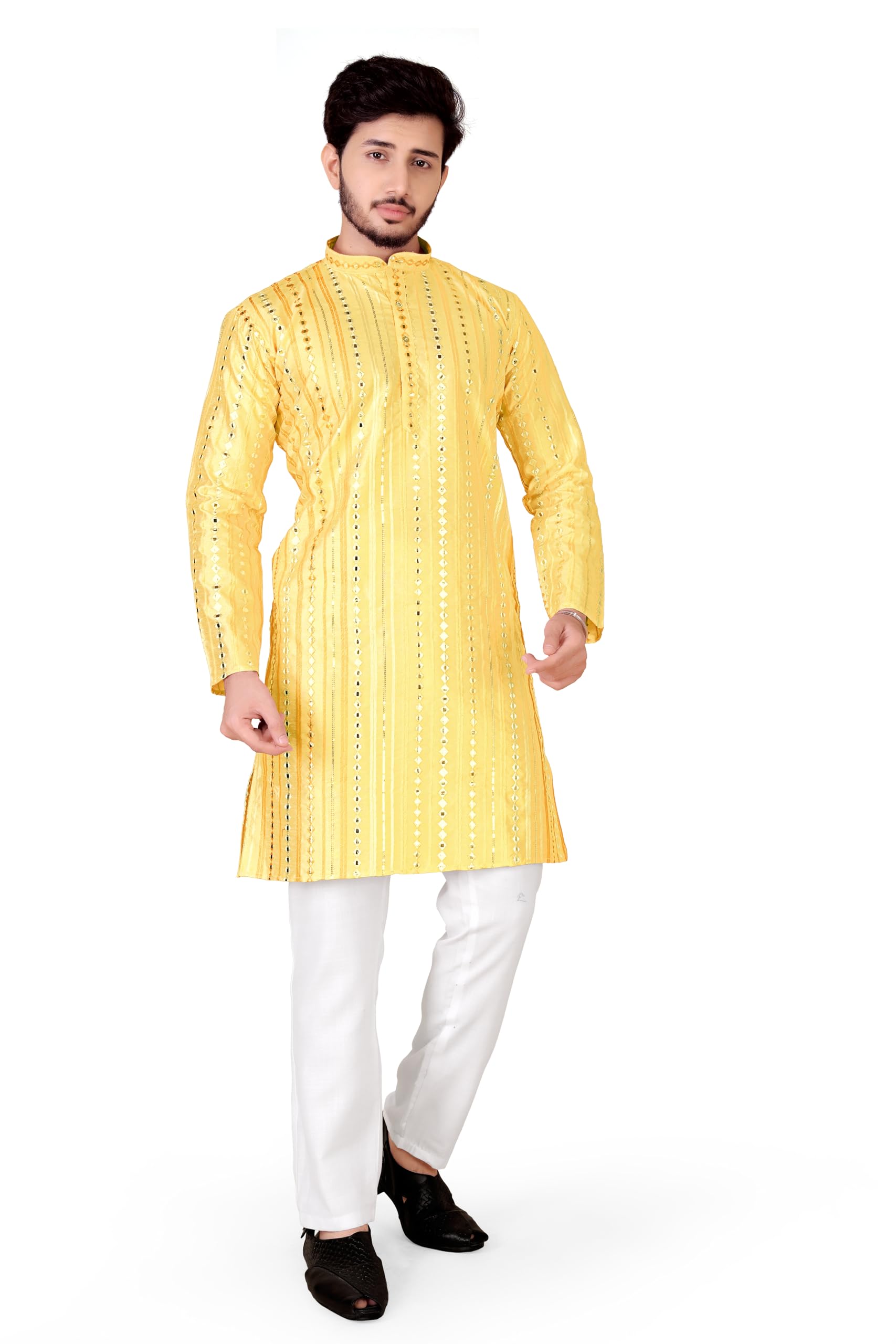 trustous Men's Indian Ethnic Wear Straight Lucknowi Kurta with Mirror Work-picture-13
