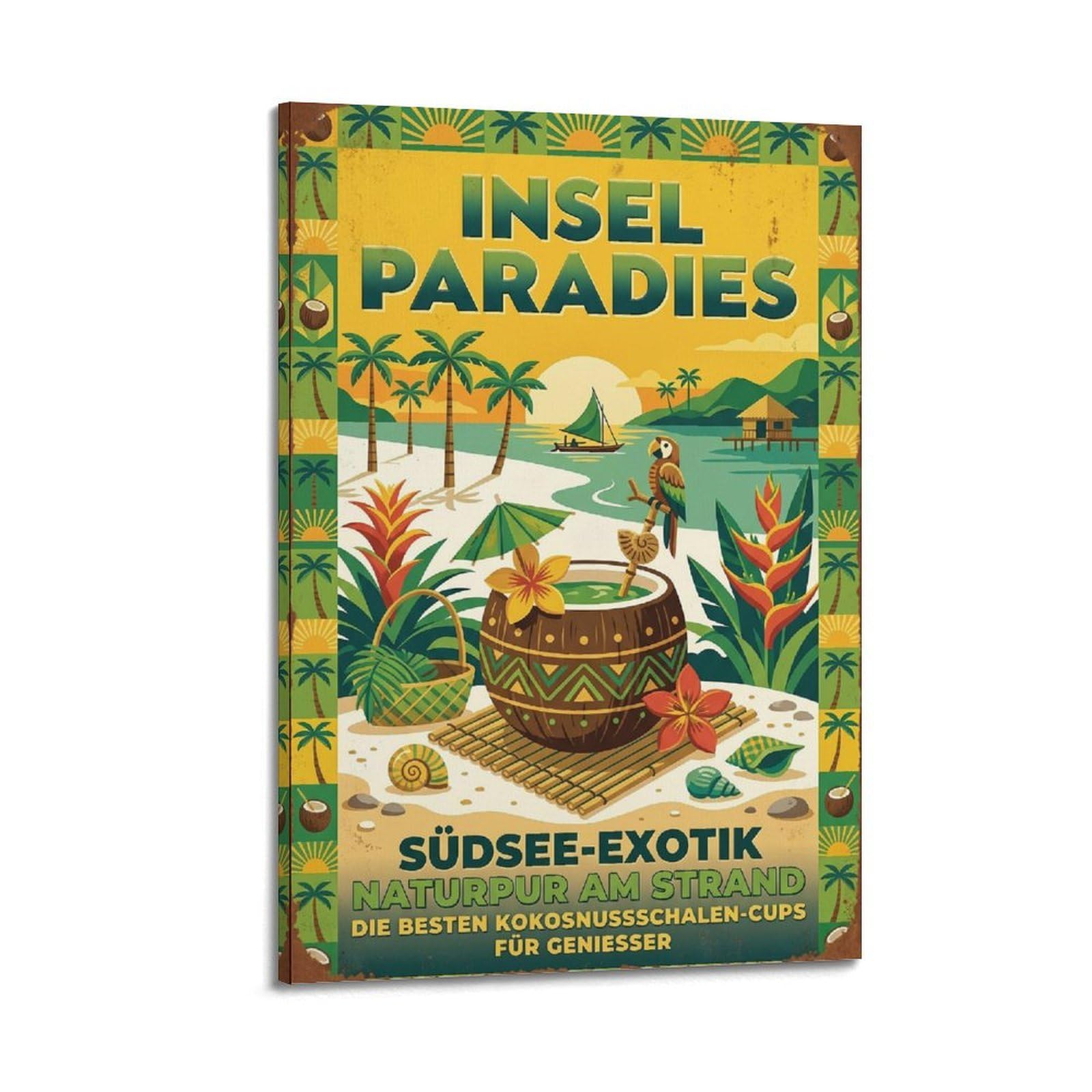 Xkuga Boys Frame-Style Tropical Island Rum Tiki Cocktail Poster Mixology Recipe Guide Modern Decorative Canvas Prints - Ideal Wall Art For Family, Man Cave, Game Room, & Girls Bedroom 24X36inch(60X90cm)