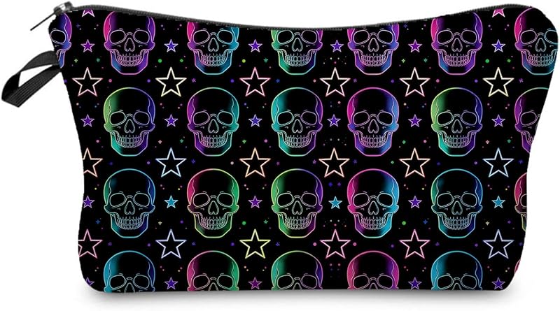 Necessaire de maquiagem pequena Livel lhood com estampa Multicolor Holo Skull