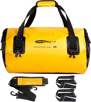 40L Waterproof Motorcycle Duffel Bag - Motorcycle Luggage Tail Bag with Straps for Back Seat - Roll Top Dry Bag for Kayaking, Rafting, Boating, Camping, Travel, Beach Yellow