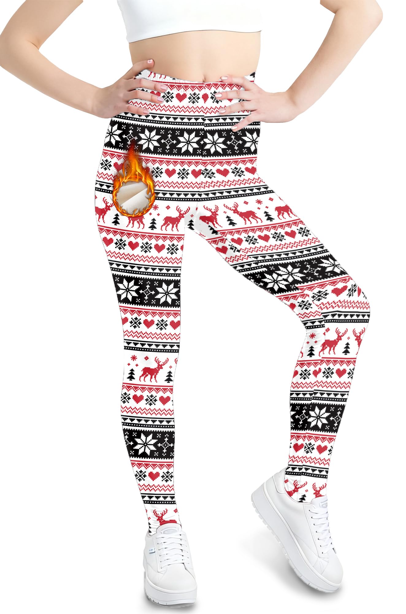BesserBay Girls Ugly Christmas Leggings Fleece Lined Thick Stretch Yoga Pants 6-14 Years