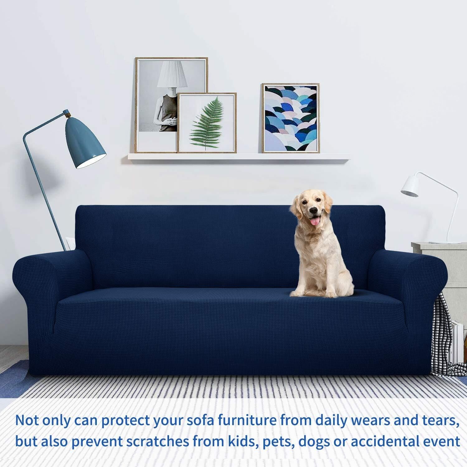 Neueste Stuhlbezüge for das Wohnzimmer, Super-Stretch-Jacquard-Stuhlbezug mit Hundearmlehne, 1-teiliger Sofa-Couch-Schonbezug(Blu Navy,4 Place)