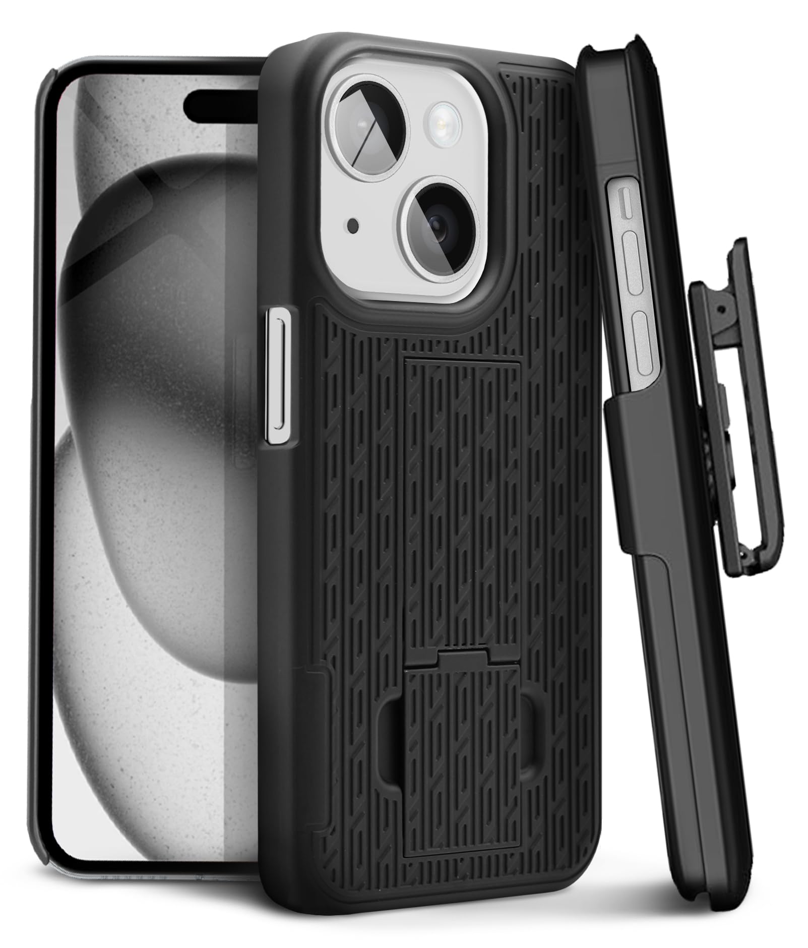 MOTIVE for iPhone 15 Plus Case with Belt Clip, Shell Holster Combo for Apple iPhone 15 Plus Holster, Slim Rugged Case, Drop Shockproof Protective Cover & Kickstand, 6.7 inch | Black