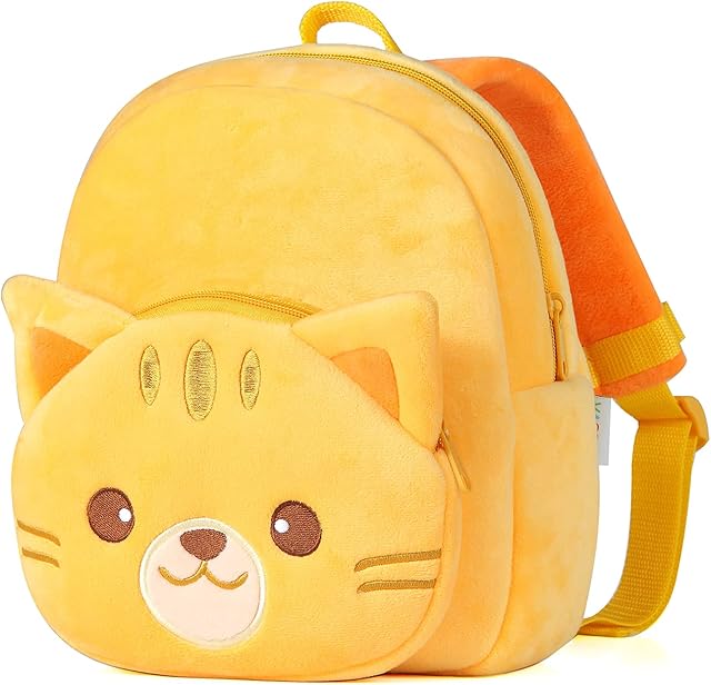 VASCHY Toddler Backpack, Cartoon Animal Children's Backpack Plush Mini School Bags for 2-4 Years Old Baby Kids Girls, Gift for Kindergarten Kids, Yellow Cat