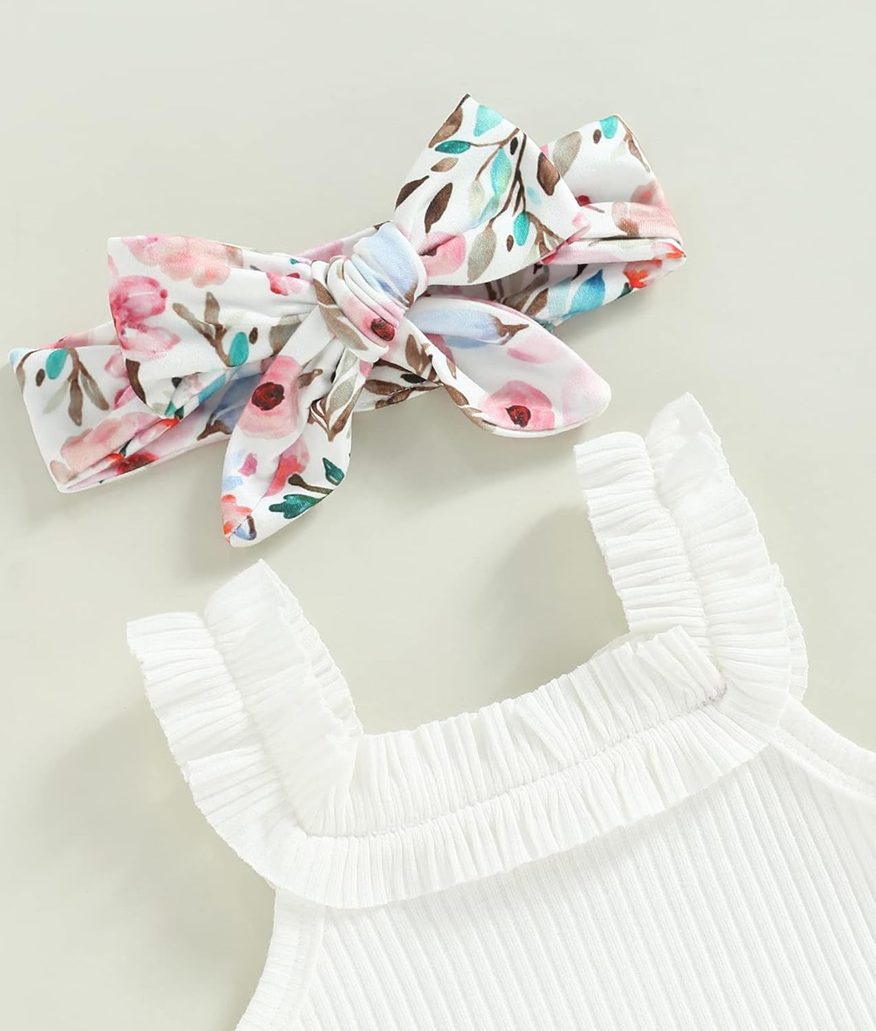 Newborn Infant Baby Girl Summer Clothes Outfits Set Floral Print Romper Tops Drawstring Short Headband Clothes Set - Image 4