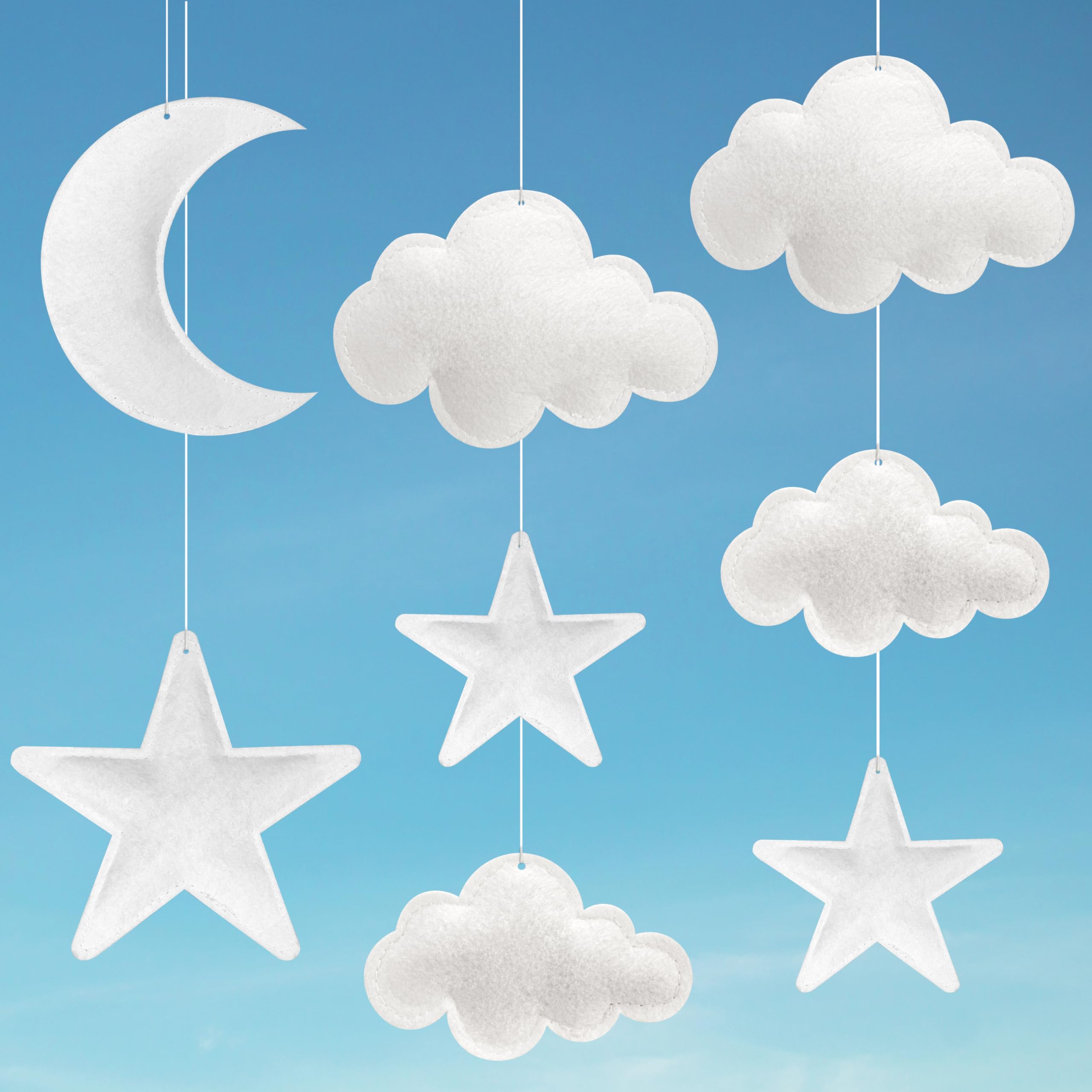 Ayfjovs 8pcs 3D Hanging Cloud Set with Moon and Stars for Ceiling Decor, Felt Artificial Ceiling Clouds for Art Stage Wedding Nursery Children Room Party Baby Shower Cloud Props