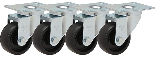 Juego de 4 ruedas giratorias de 3 pulgadas para rodillos con rueda de plástico resistente y placa de montaje de 3-18x4-18"