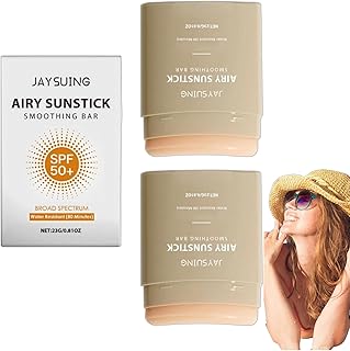 Airy Sunstick Smoothing Bar SPF50+ 0.81oz | Lightweight Non-Greasy Sunscreen Stick for Face & Body | Water-Resistant, Portable Sun Protection for Outdoor & Beach (2 Pack)