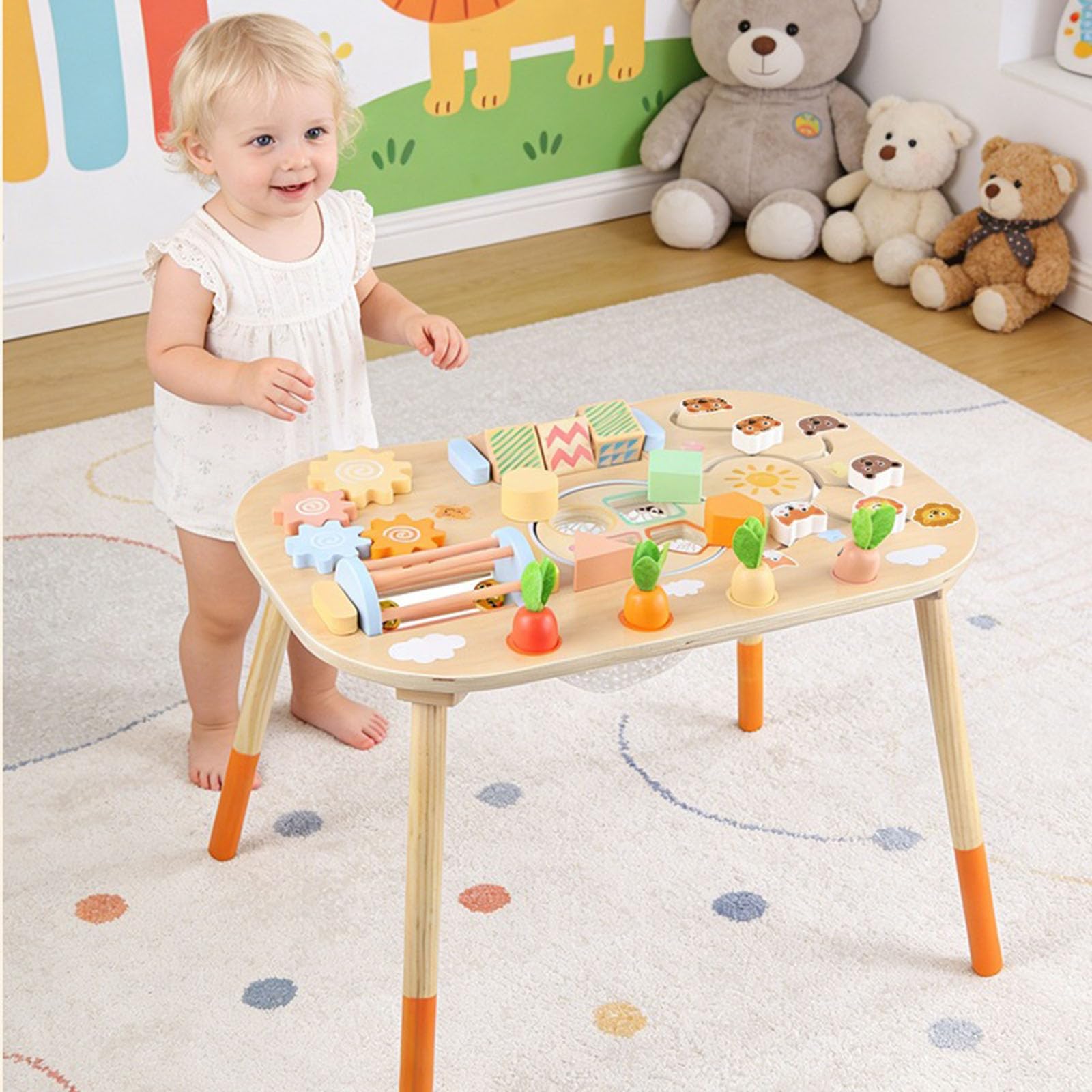 Lerntisch Spielzeug aus Holz für Kleinkinder, Kreativität und Feinmotorik fördert, Farbform Sortierspiel, sensorisches Entwicklungsspielzeug