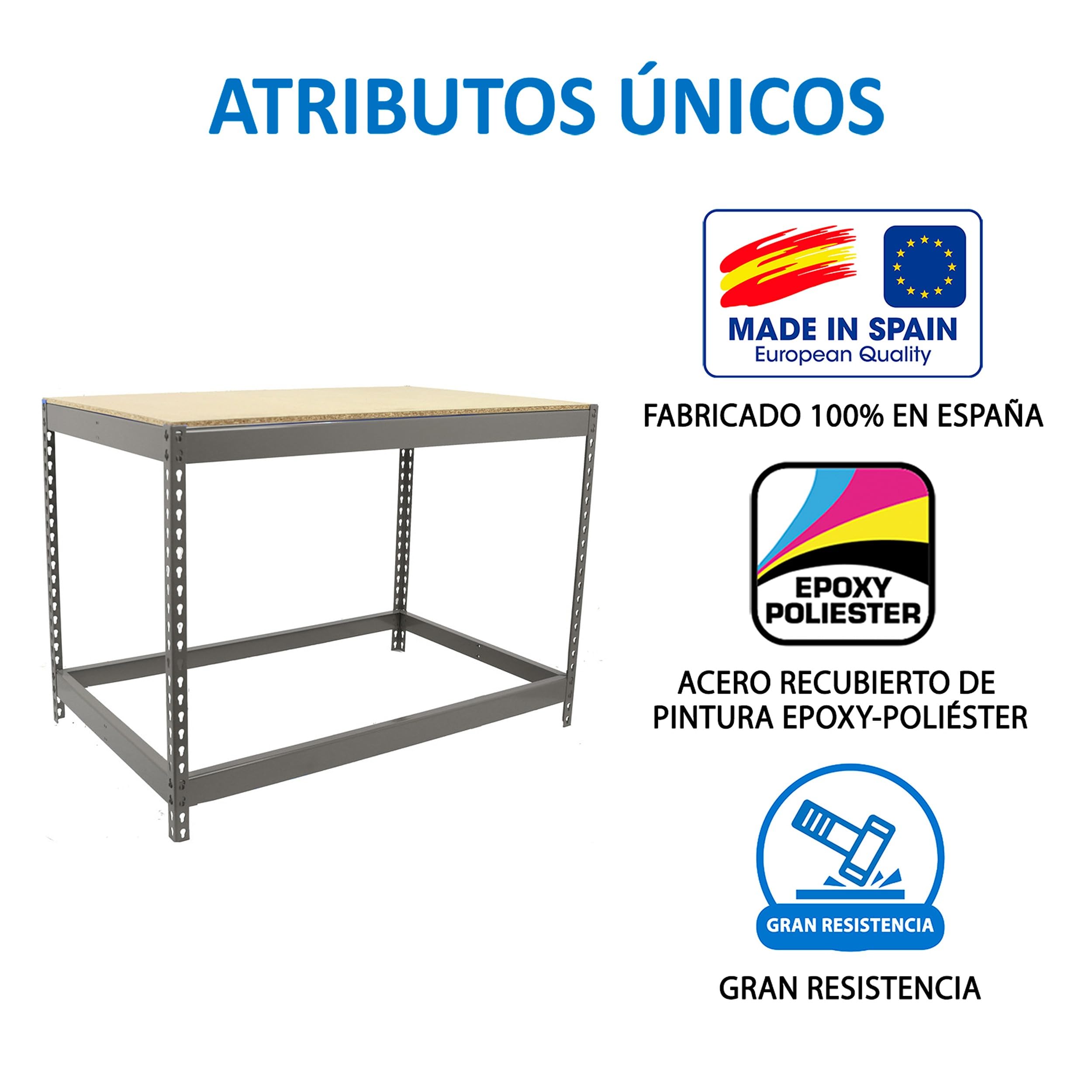Simon Rack Banco de Trabajo Taller 2100x900 mm - BT Basic | Capacidad Carga 400 kg, Montaje sistema clic, Pintura anticorrosión, Gris