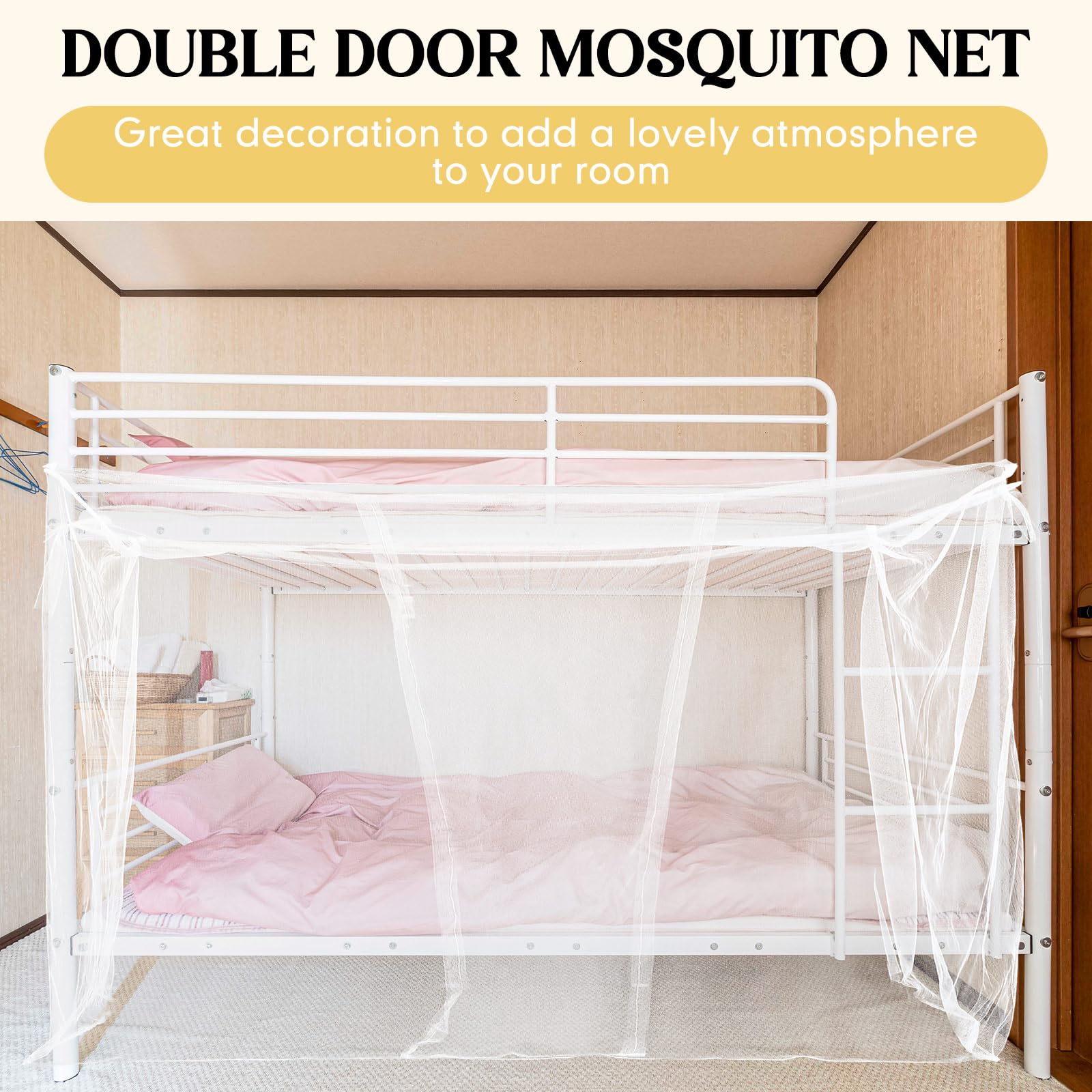 Mosquitera para cama matrimonial Queen King, 75 pulgadas de largo x 71 pulgadas de ancho x 79 pulgadas de alto, mosquiteros grandes para Cuba, toldo de red para acampar al aire libre, hogar 6