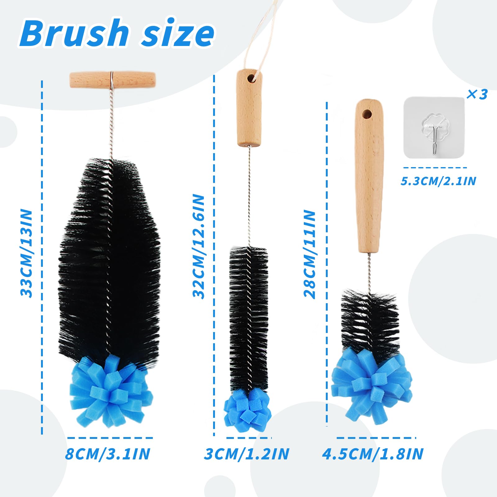 3 pcs Spazzole per Bottiglie, 35cm Spazzola per Lavare le Bottiglie di Vetro, dellyy Spazzola per Bottiglie Borracce, Spazzola per Bottiglie d'Acqua per Bottiglie di Vetro e Plastica