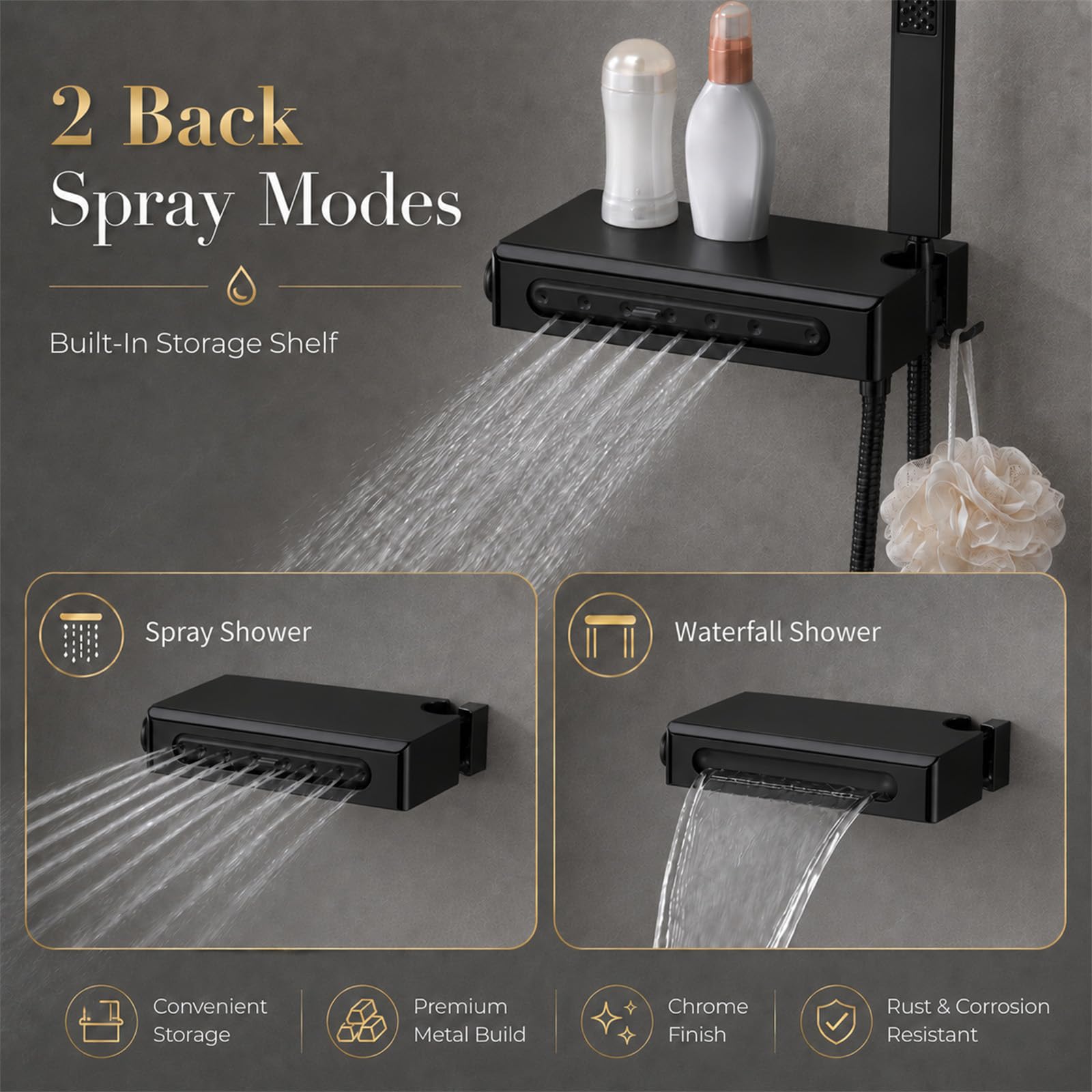 Unterputz Duschsystem mit Thermostat, 700 x 350 mm Deckenmontage Duschset mit 3 Strahl, LED Bluetooth Musik Duscharmatur Set für Bad mit 2 Funktionen Auslauf und Handbrause