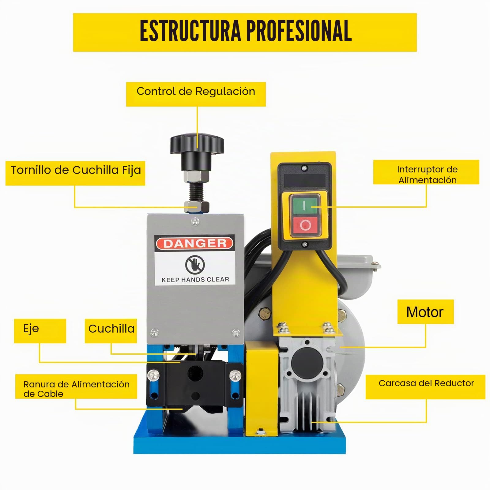 Happybuy HXSMS-025 - Máquina pelacables, eléctrica, con 1 hoja, para reciclar cables de cobre/eliminar el aislamiento de plástico y goma de los cables de chatarra intactos, azul