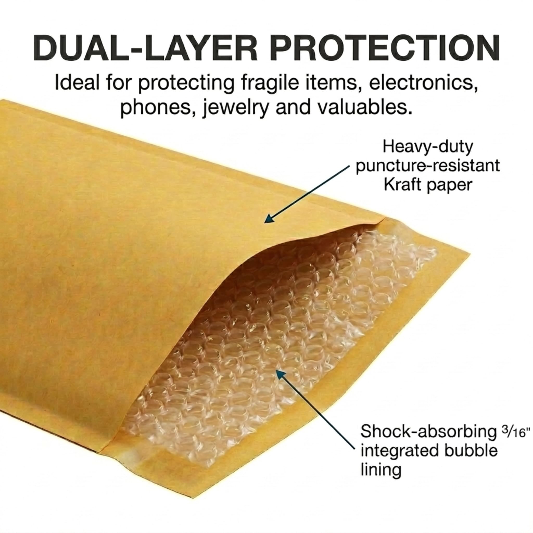 BOX USA Lot de 500 enveloppes à bulles en kraft pour envoi postal, rembourrées et résistantes pour emballage et expédition (10,2 x 20,3 cm)