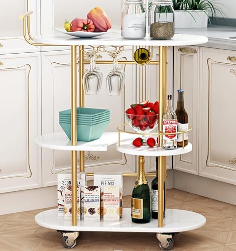 Miniatura 8 de Carrito de bar dorado con almacenamiento de botellas y copa de vino, carrito de bar con ruedas para interiores y exteriores, carrito de bar para