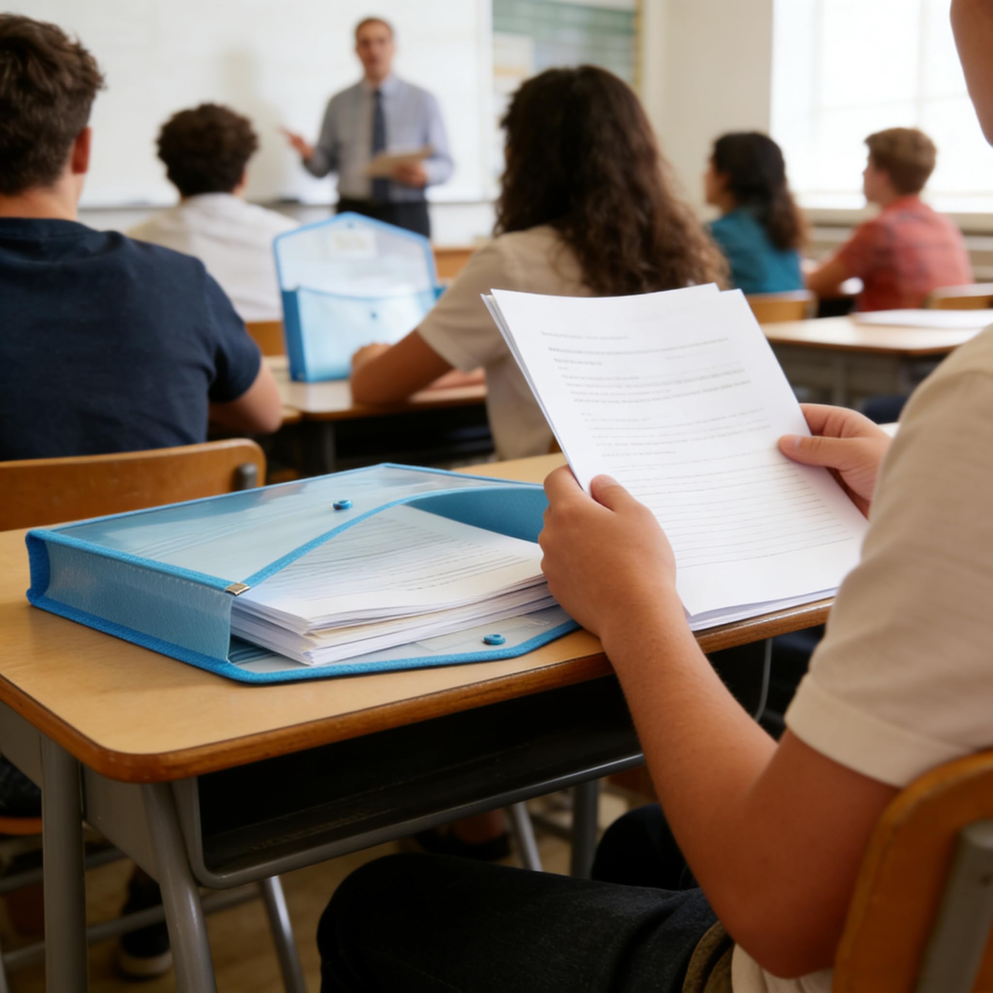 Cartella portadocumenti in plastica, 9 buste in polietilene di grande capacità, espandibili, portadocumenti, formato A4, con tasca per etichette e bottone a pressione, per scuola, casa, lavoro