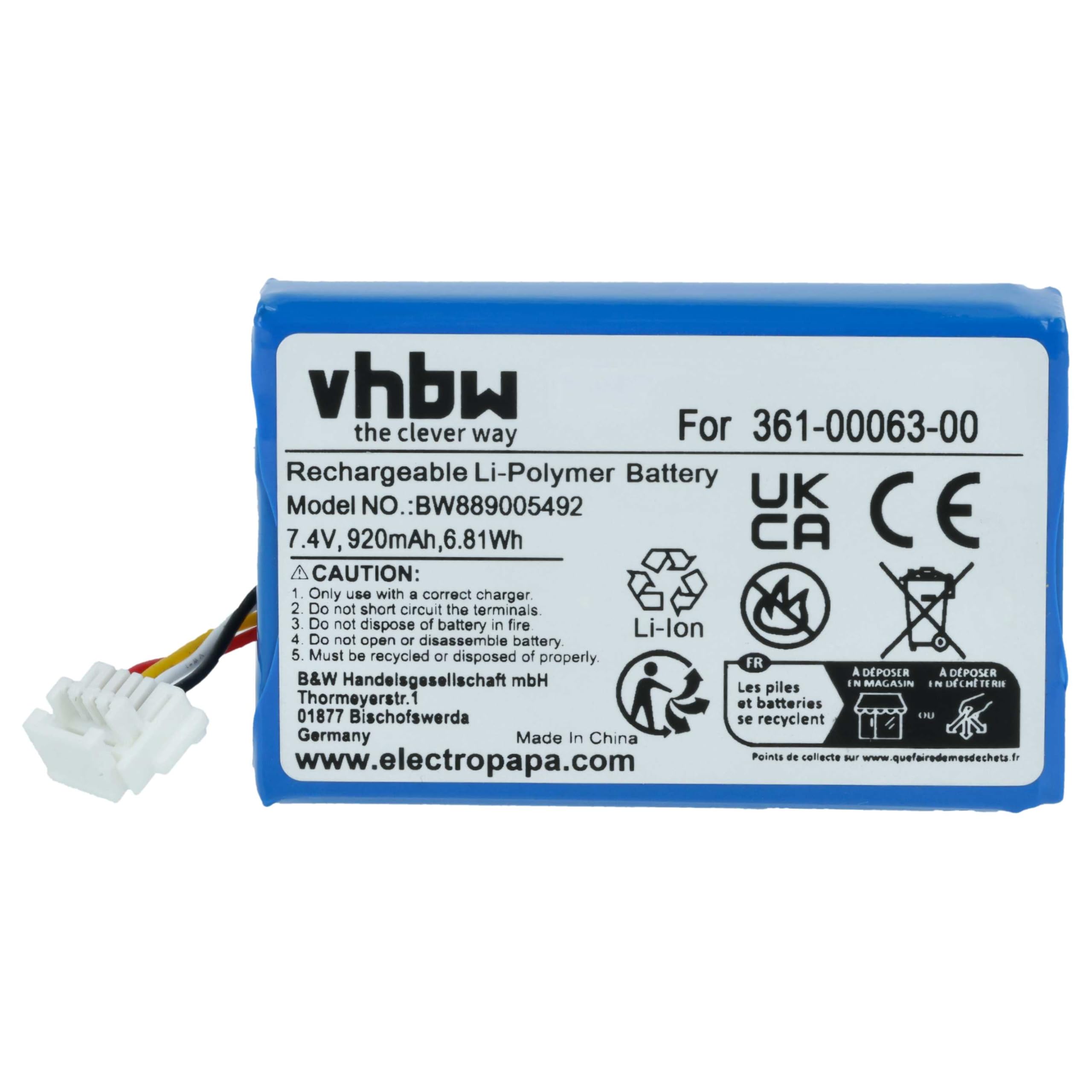vhbw batteria sostituisce Garmin 361-00063-00 per navigatore GPS (920mAh, 7,4V, Li-Poly)