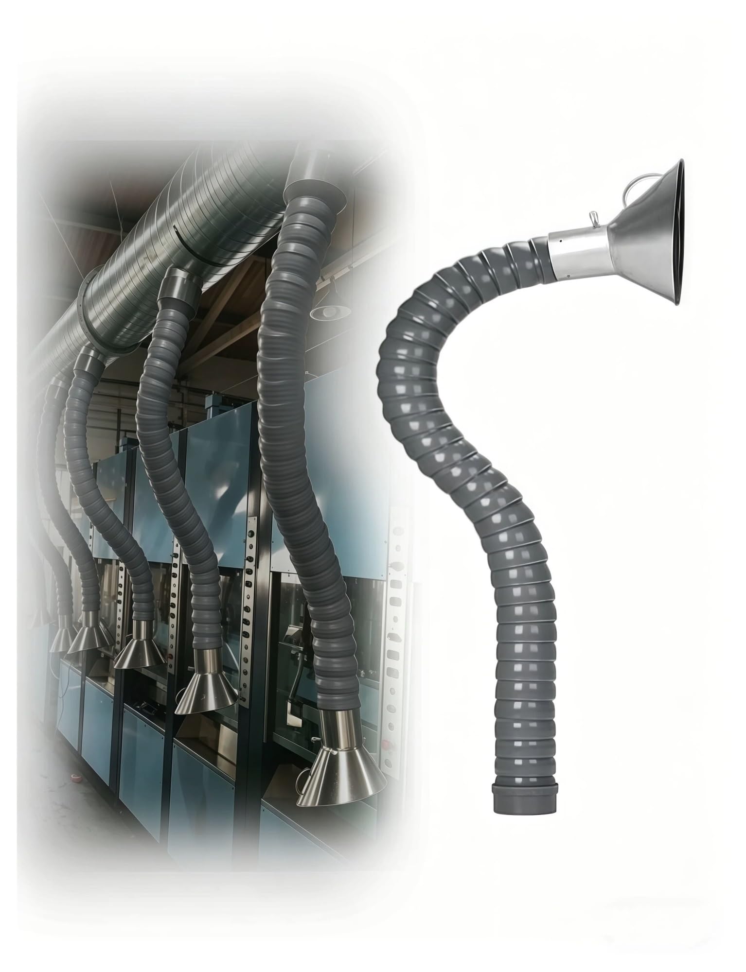 Grauer Schweißrauch-Staubsammler, flexibler Kanal-Sammelarm, verstellbares Ventil, vielseitig for Löten und Staubsammeln(200 mm,200 cm)