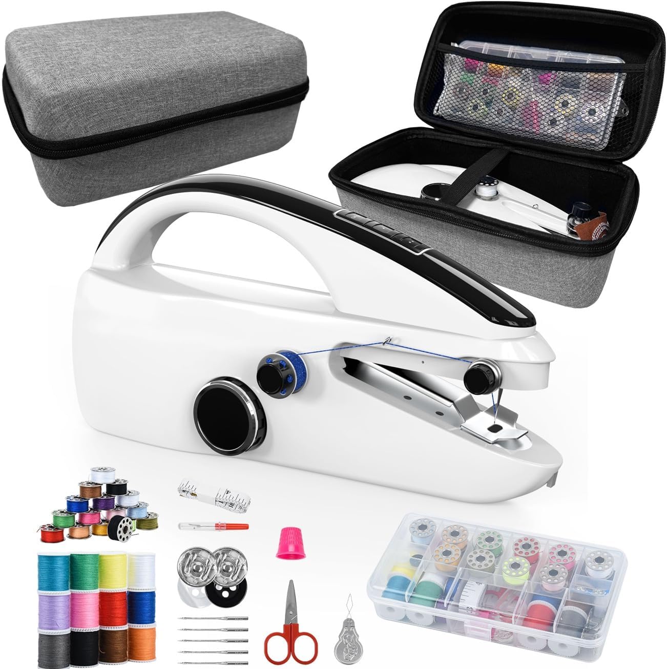 Handheld Sewing Machine, Mini Portable Hand Sewing Machine with 20 Thread Colors Emergency Sewing Kit, Suitable for Clothes, DIY Home Portable Sewing Machines(Black) All accessories