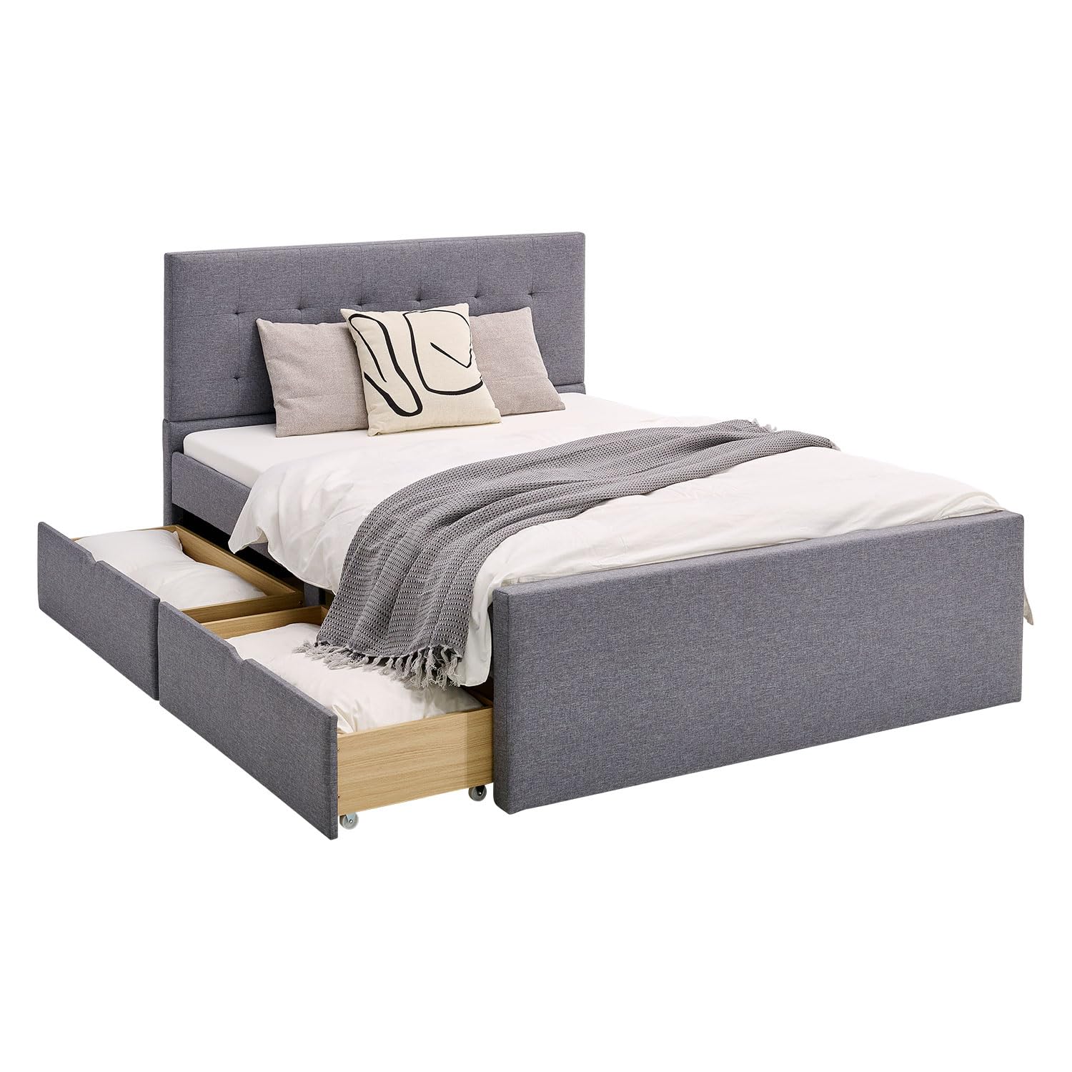 Homestyle4u 2er Set Bettkasten mit Rollen - Grau, Stoff