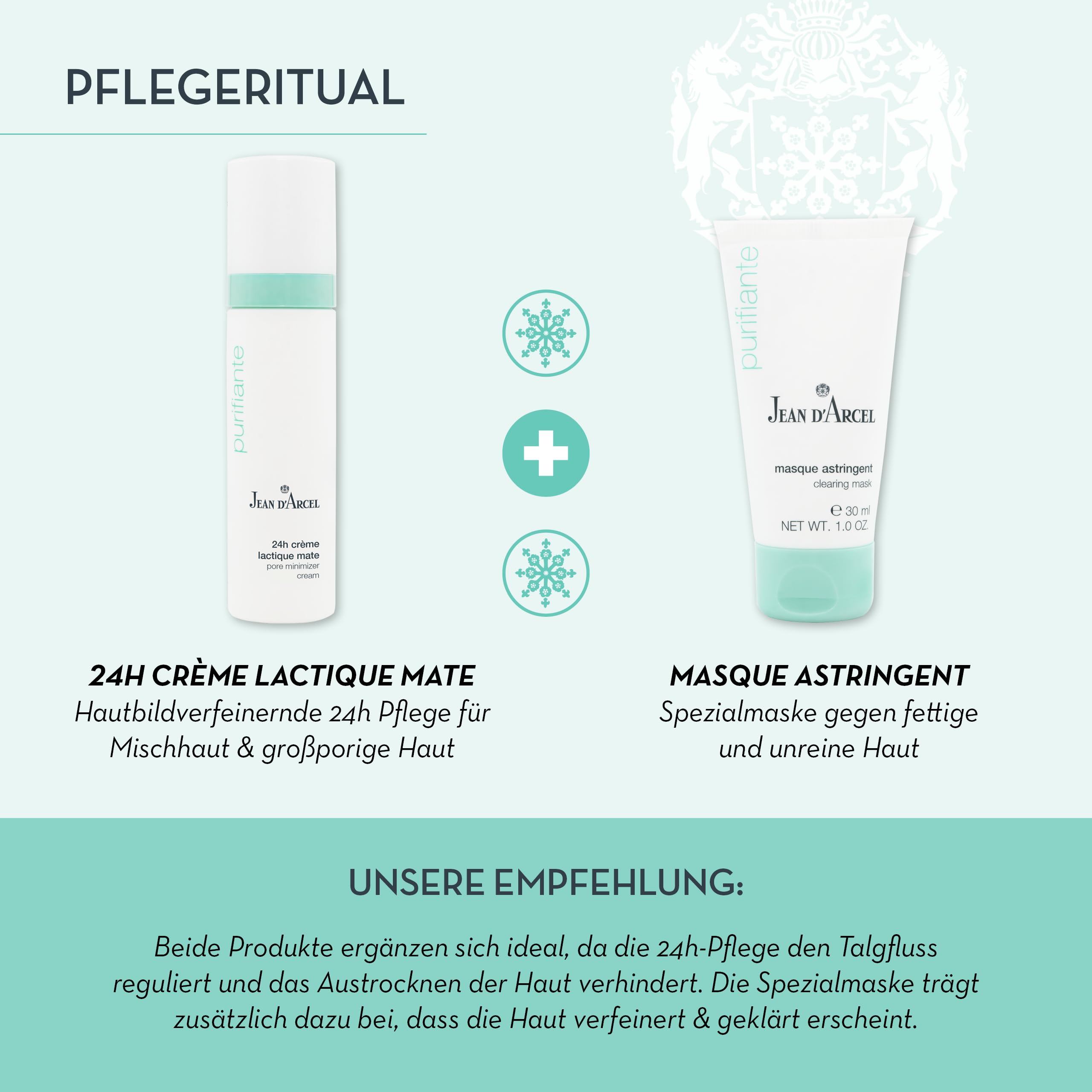 JEAN D'ARCEL PURIFIANTE 24h crème lactique mate – 24h krem przeciwko dużym porom – z ekstraktem z pestek dyni i czerwonej koniczyny – krem minimalizujący pory – 50 ml