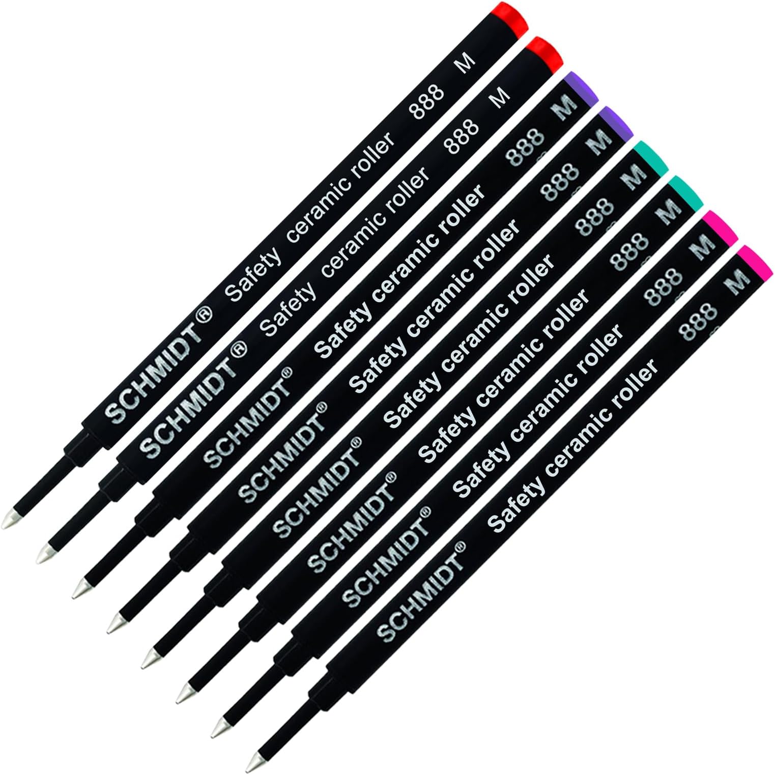 Schmidt 888 M Safety Ceramic Rollerball Refill - Red(2), Violet(2), Turquoise(2), Magenta(2) Ink (Medium Tip 0.7mm) - Pack of 8