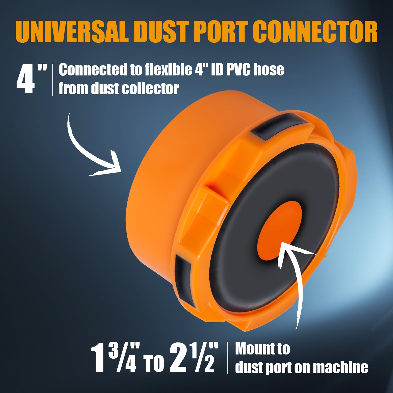 POWERTEC 70417 - Colección de PVC de 4 pulgadas x 10 pies, 2 abrazaderas de llave y adaptador de polvo para puerto de 1-3/4 pulgadas ~ 2-1/2 pulgadas a 4 pulgadas, accesorios reductores de manguera