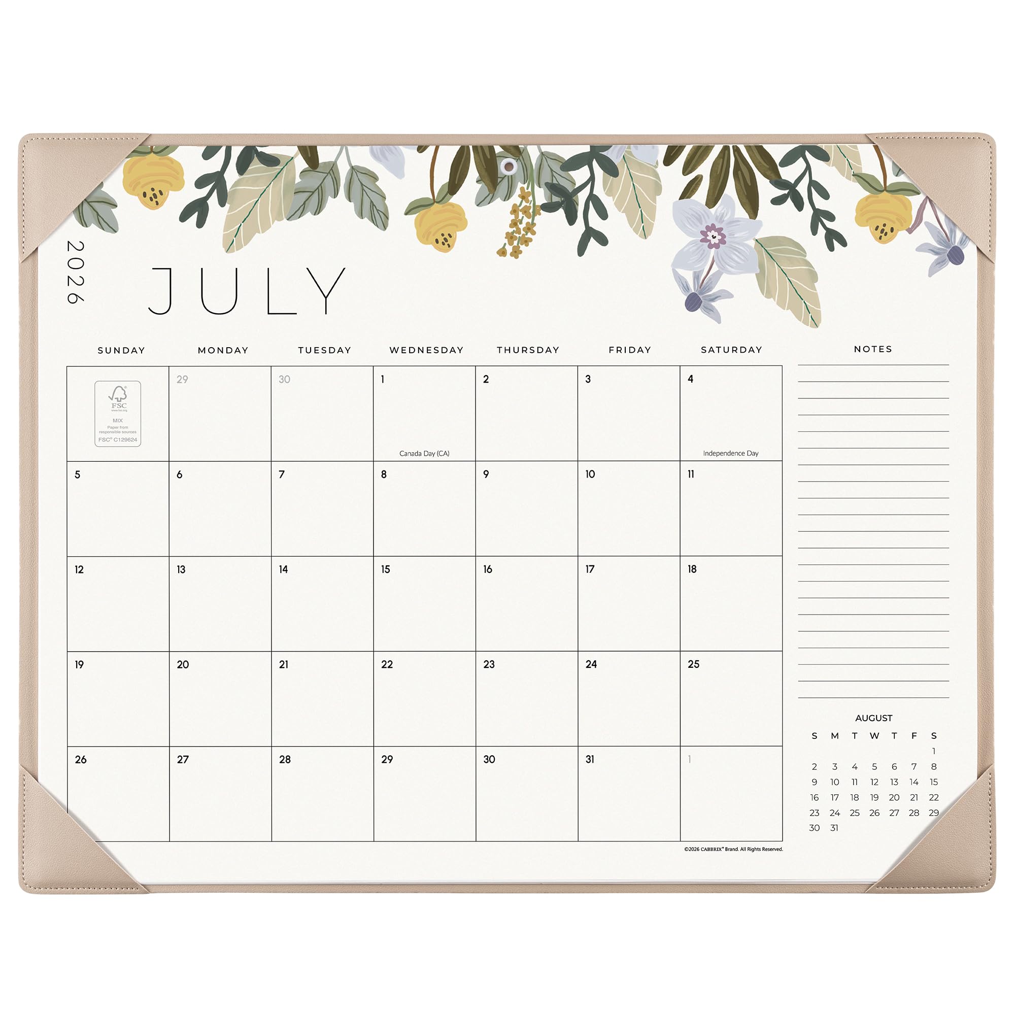 Cabbrix Tischkalender mit Blumenmuster (Aprikose)