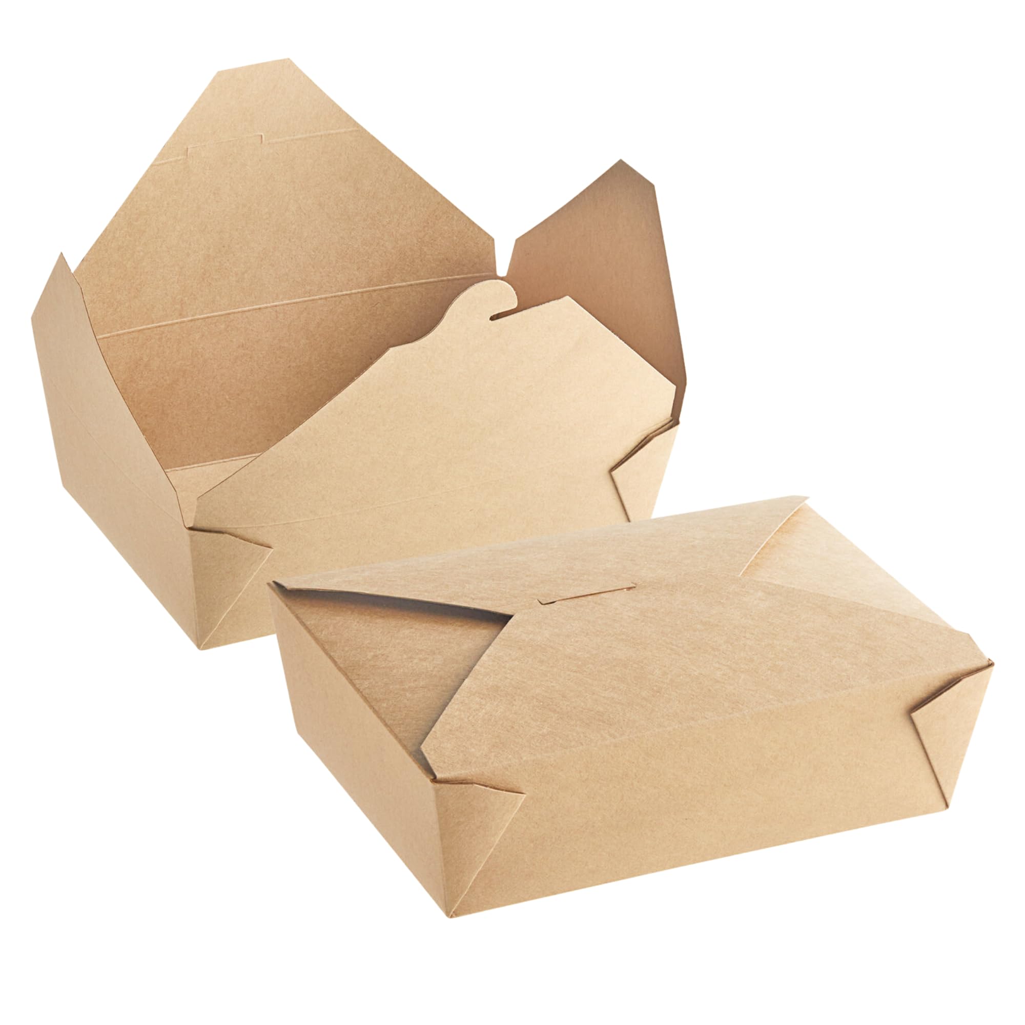Caterco Brown Medium Kraft Takeaway Food Boxes 50 X No8 49Oz (1400Ml) - Biodegradable Leakproof Containers For Burgers, Deli & Party Meals - 170X140x65mm - Disposable Cardboard Food Boxes (No8-50 Pack)