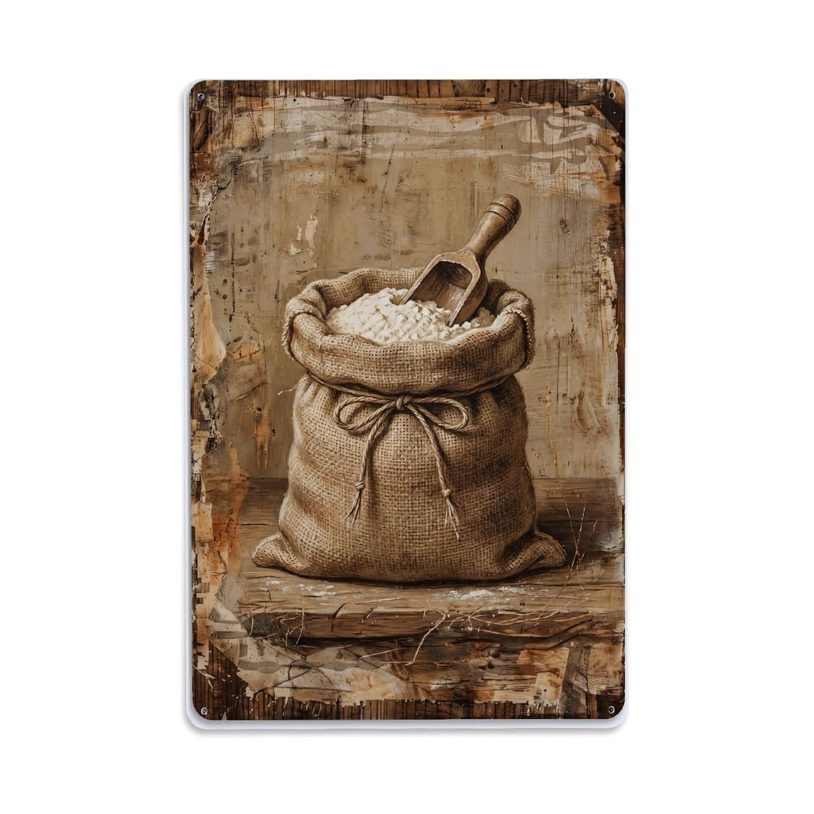 Country Kitchen Flour Sack Baking Countryside Home Metal Tin Sign Plaque Wall Decor for Cafe, Club Bar, Office, Home Garden Metal Poster 8x12Inch