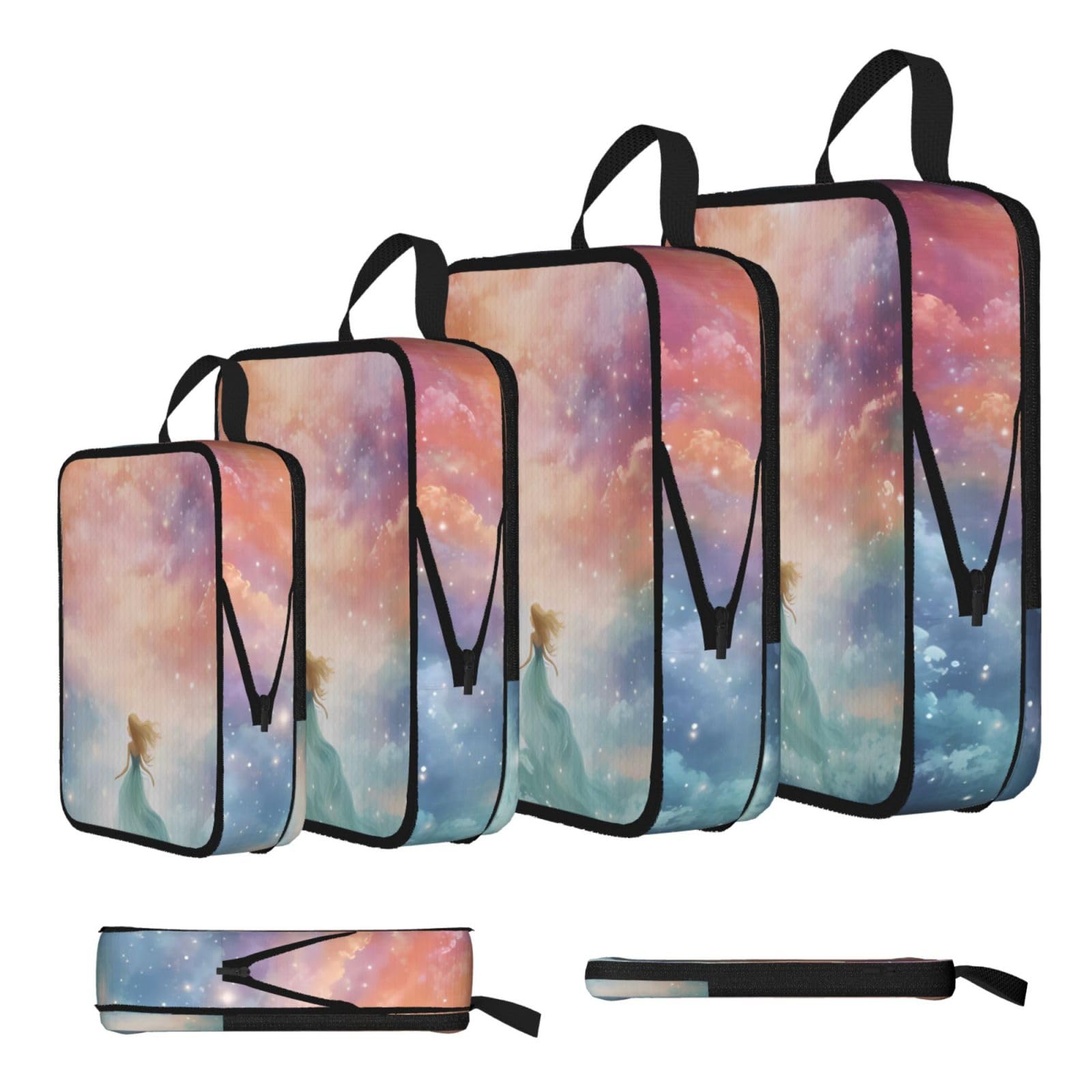 Sxzvvbn Black Fantasy Paradise Space Compression Packing Cubes 4 Piece Set