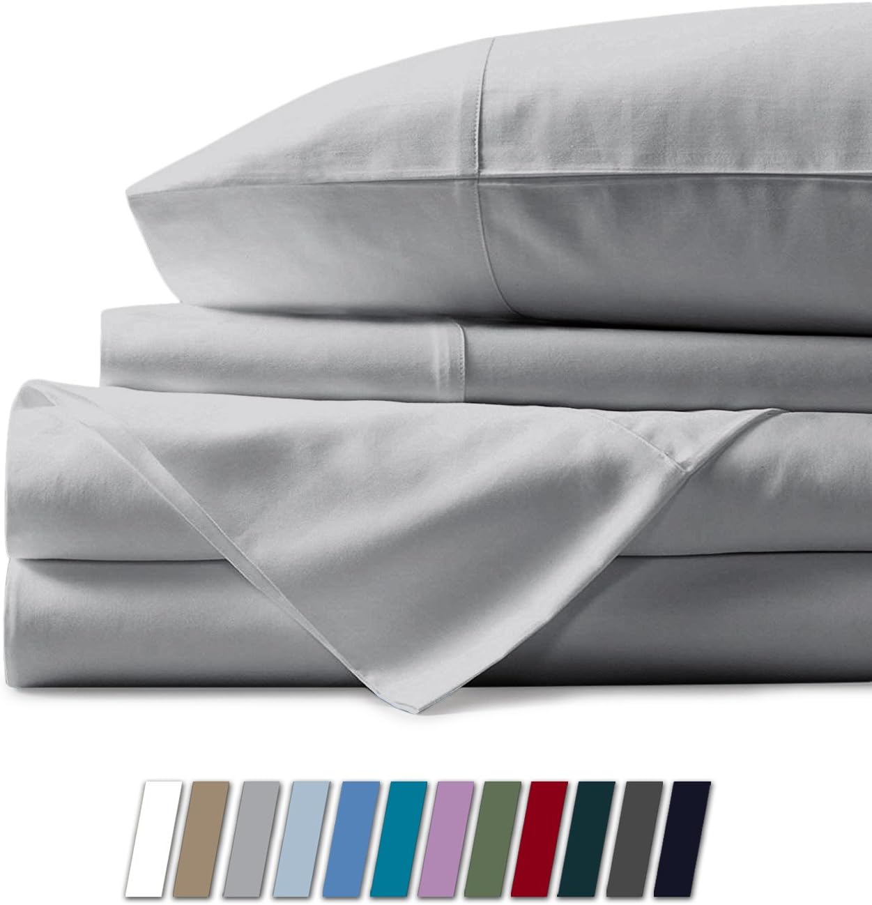 1000 Thread Count Best Bed Sheets 100% Egyptian Cotton Sheets Set - Light Grey Long-Staple Cotton King Sheet for Bed, Fits Mattress Upto 18'' Deep Pocket, Soft & Silky Sateen Weave Sheets