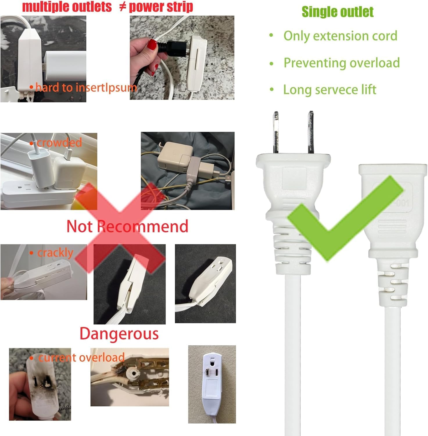 White Extension Cord 10 Feet 2 Prong Extension Cords Thin for Outdoor Use Indoor Use with Single Outlet - Ideal for Holiday Lights, Lamps, Cameras, Appliance 5A 125V 625W(1 Pack)