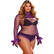 Plus Size Fishnet 2-Piece Lingerie Set with Gloves XS-5XL | Lace mesh top fulfills festival rave needs. Open weave solves sweating pain points. Bold style gives a clear reason to buy.