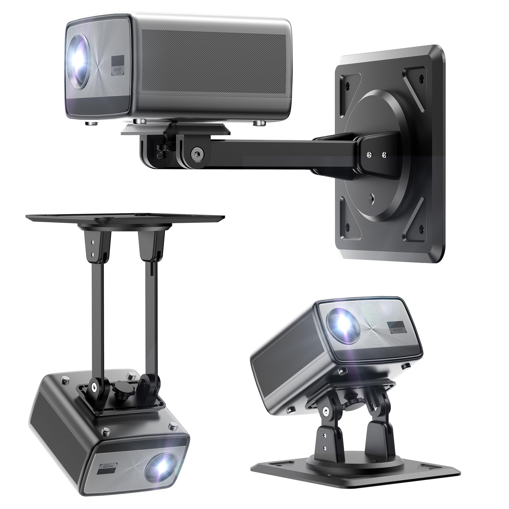 Beamer Ständer Halterung 3-in-1 für Decke, Wand & Tisch, 360° drehbare Projektor-Wandhalterung | Mehrwinkliger Verstellbarer Ständer | Kompatibel mit einem 1/4-Zoll-Gewindeanschluss