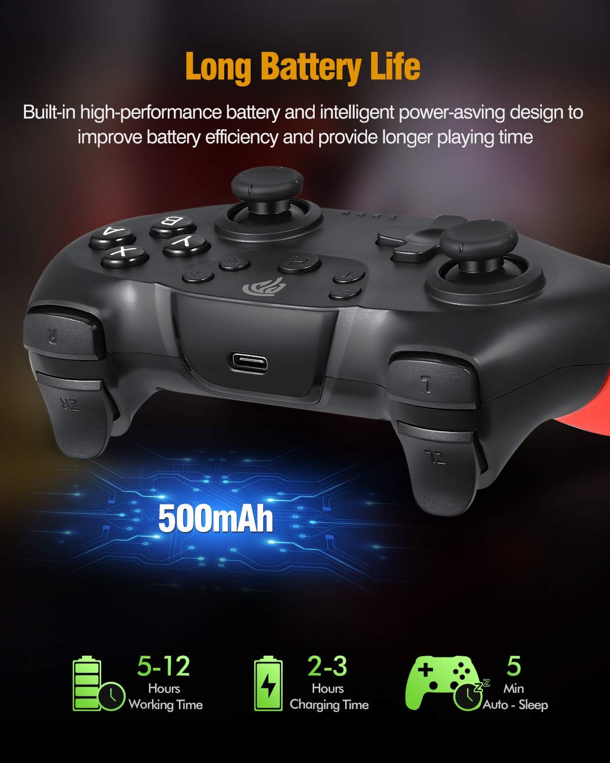Image illustrating the controller's battery life and charging details
