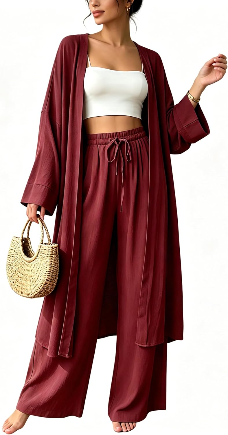 Joyfunear Summer Cute Flowy Cardigan Pants Set Dressy Matching 2 Piece Outfit For Women