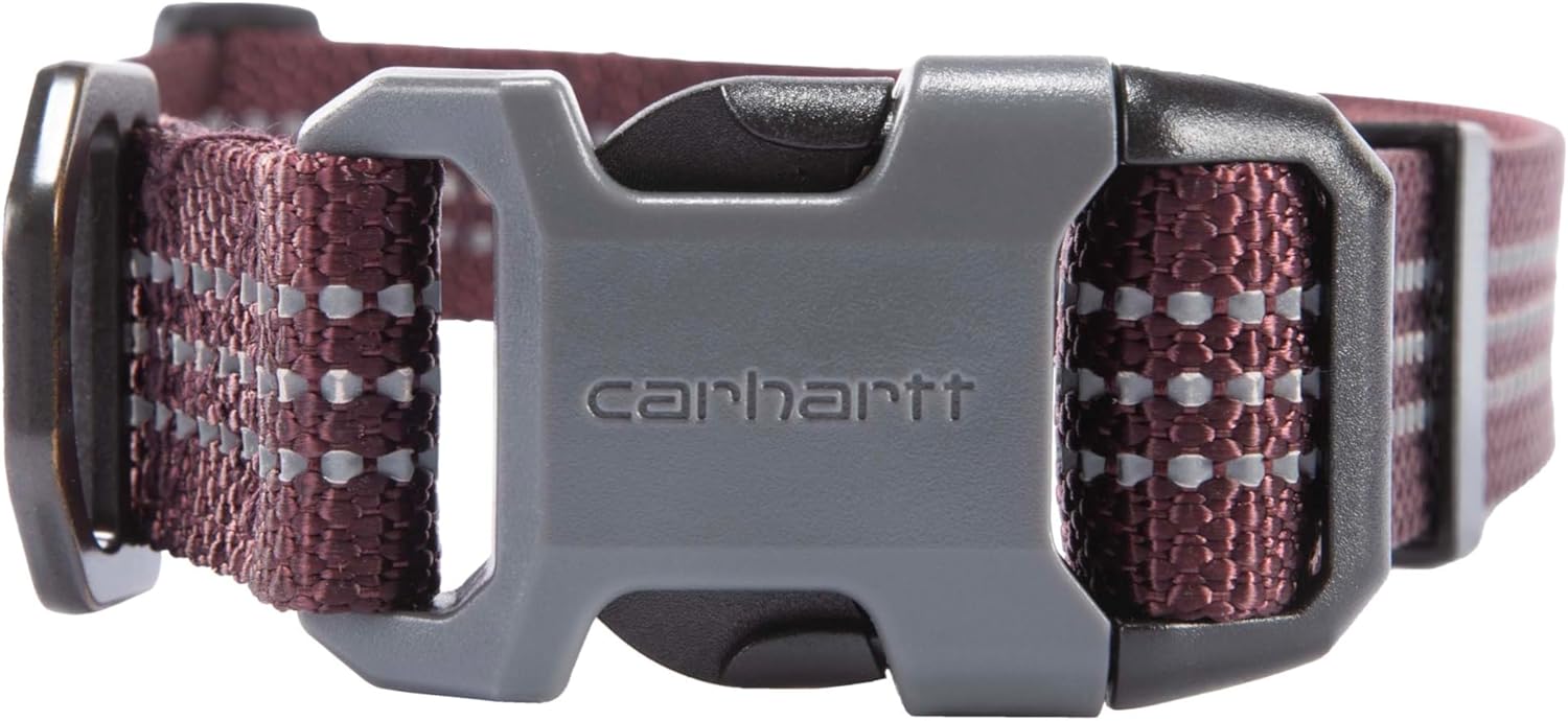 Carhartt Nylon Webbing Dog Collar, Fully Adjustable W/Durable Side Release Buckle and Reflective Stitching, Deep Wine, Large