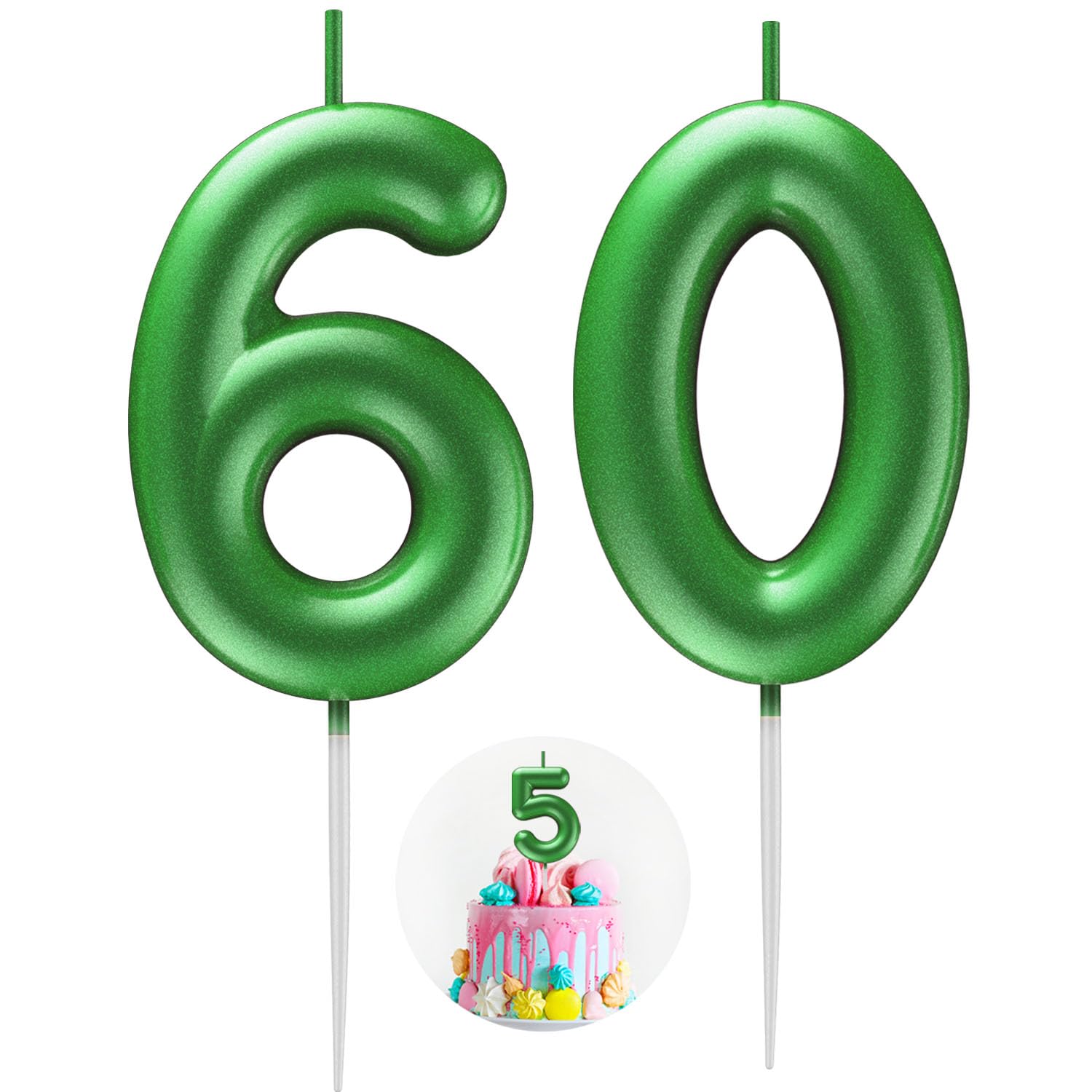Green Number 60 Candle Happy Birthday 3D Number Candles for Birthday Cake Party Decoration Wedding Anniversary Celebration Supplies