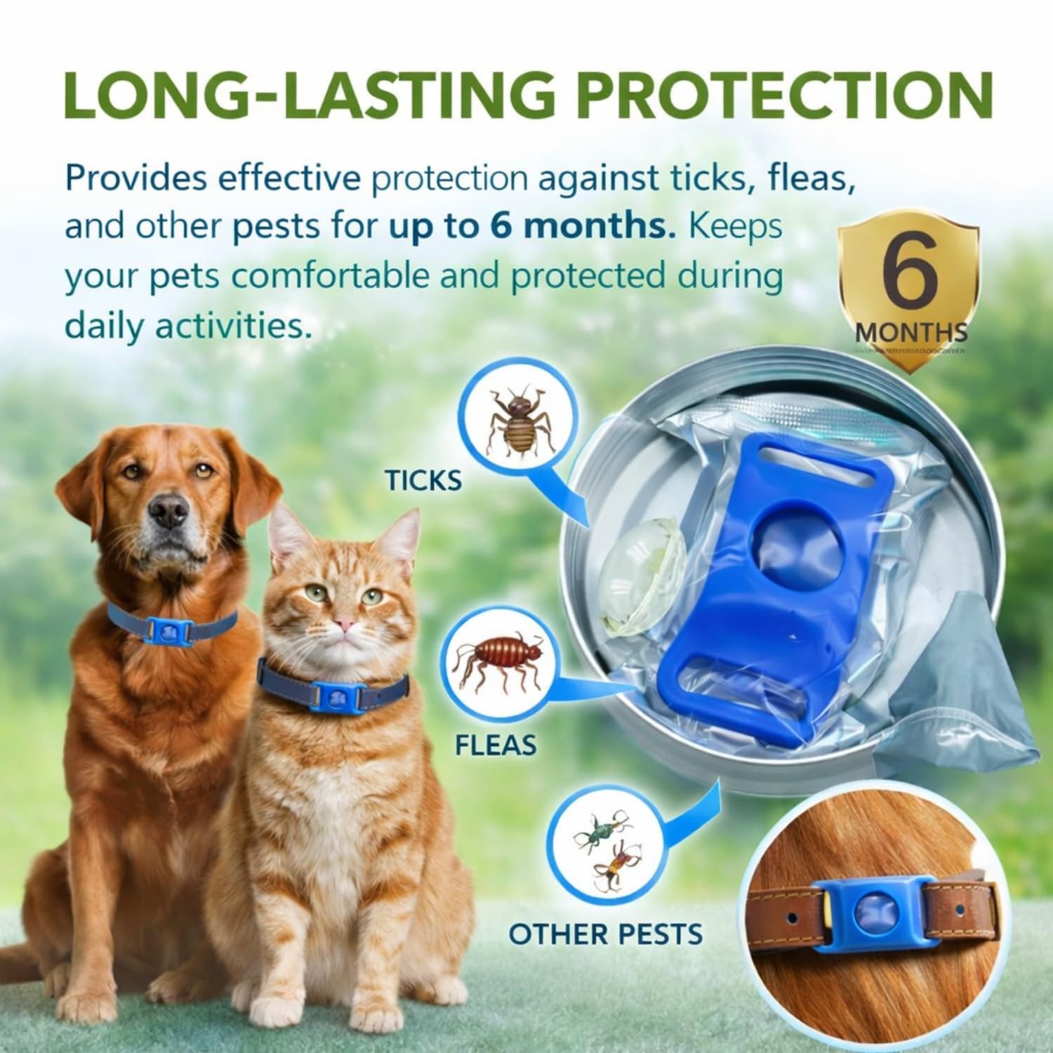 Furry Life Flea & Tick Prevention Pet Tag β Waterproof Collar Pendant, Chemical-Free Protection for Dogs, Cats & Small Pets, Safe for All Breeds (Blue) 3