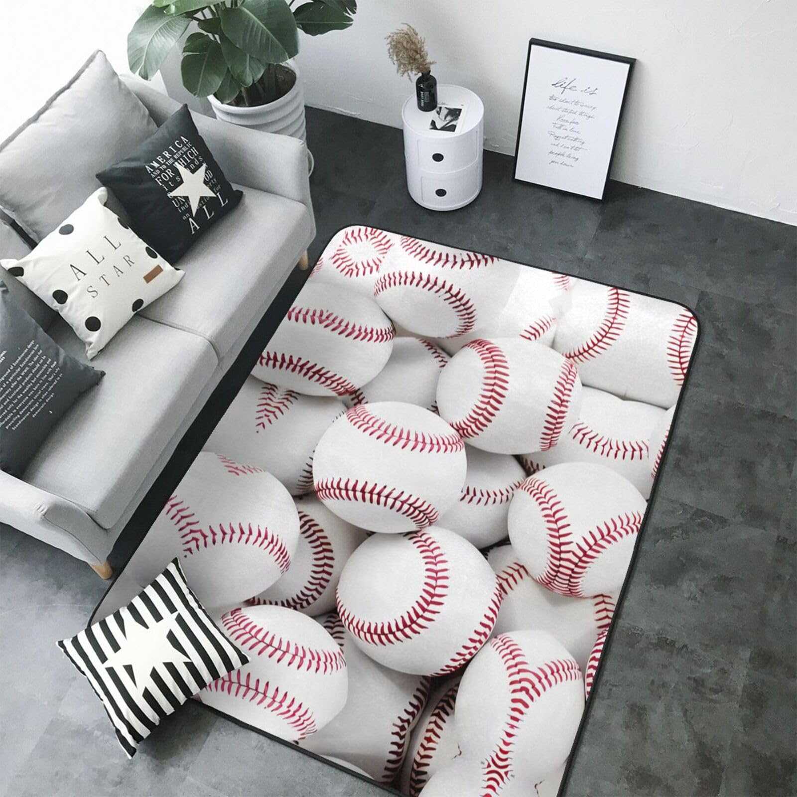 Tapis en fausse fourrure avec imprimé baseball - 203,2 x 147,3 cm - Ultra absorbant et confortable pour la maison, le bureau et au-delà