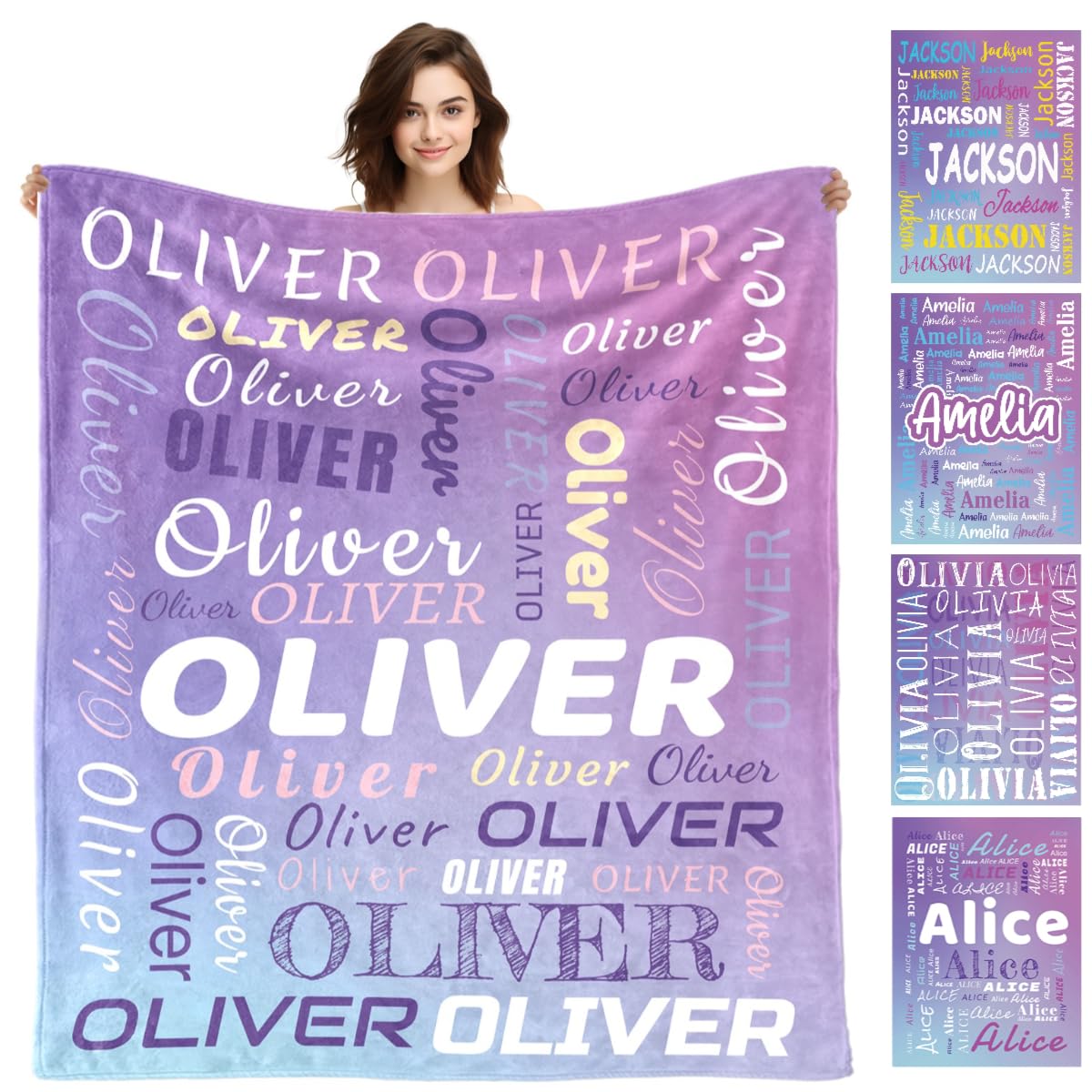 Lifemaison Personalised Name Blanket,Customized Soft Blanket for Baby Kids Adults,Customised Blankets with Printed Name,Full name Flannel Throw Blanket,Personalised Gifts for Birthday Travel