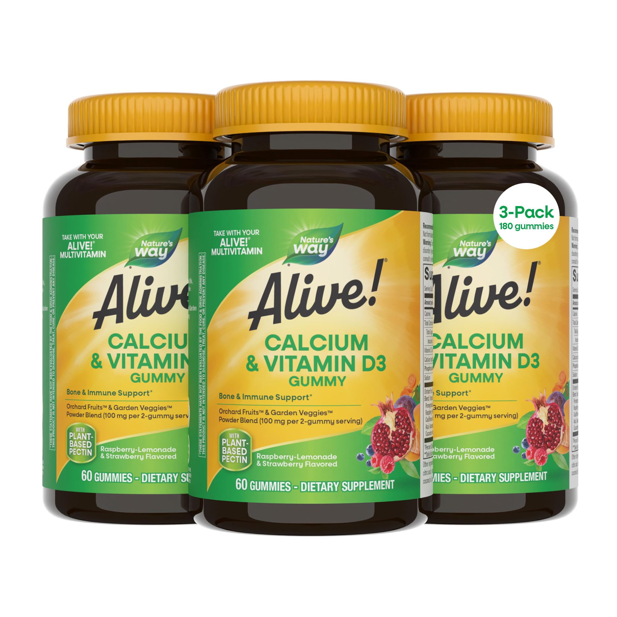 Nature's Way Alive! Chewable Calcium Gummies with Vitamin D3, 60 ct x3 60 Count (Pack of 3)
