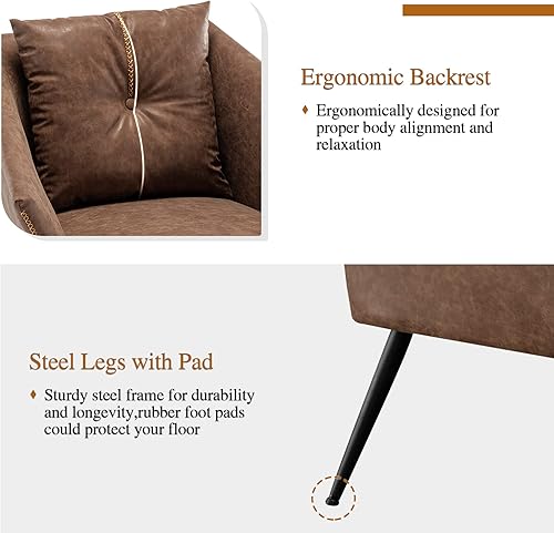 Miniatura 4 de Accent Chairs - Silla moderna cómoda de mediados de siglo, para sala de estar, dormitorio, lectura, silla de piel sintética, color marrón 1